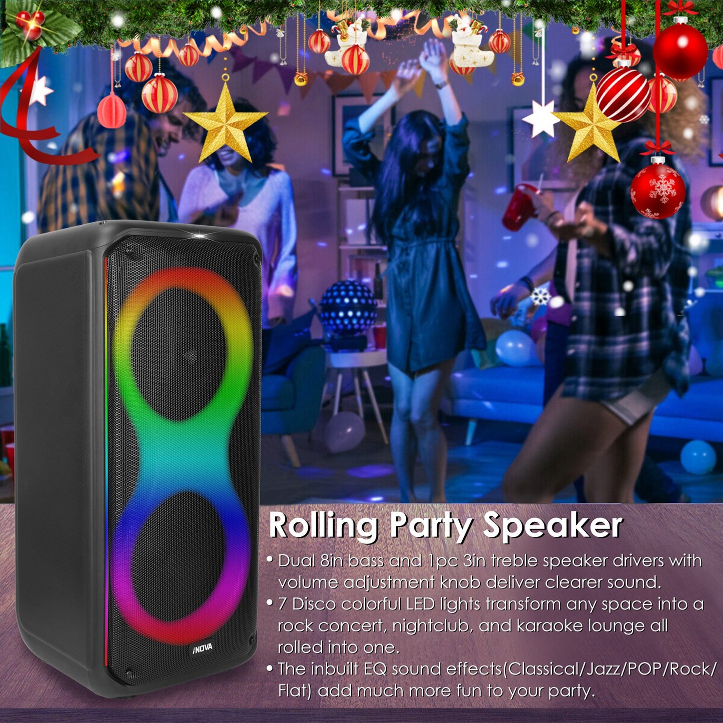 Portable Wireless Party Speaker with RGB Lights & Remote