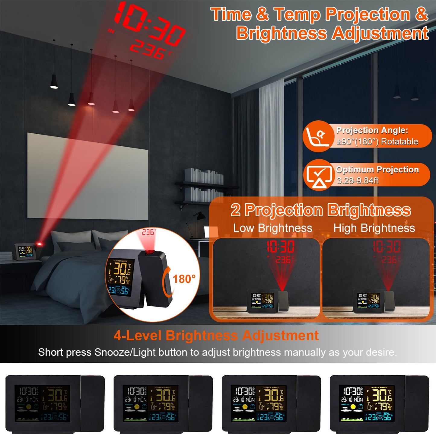 Atomic Projection Alarm Clock with Weather Station & Dual Alarms