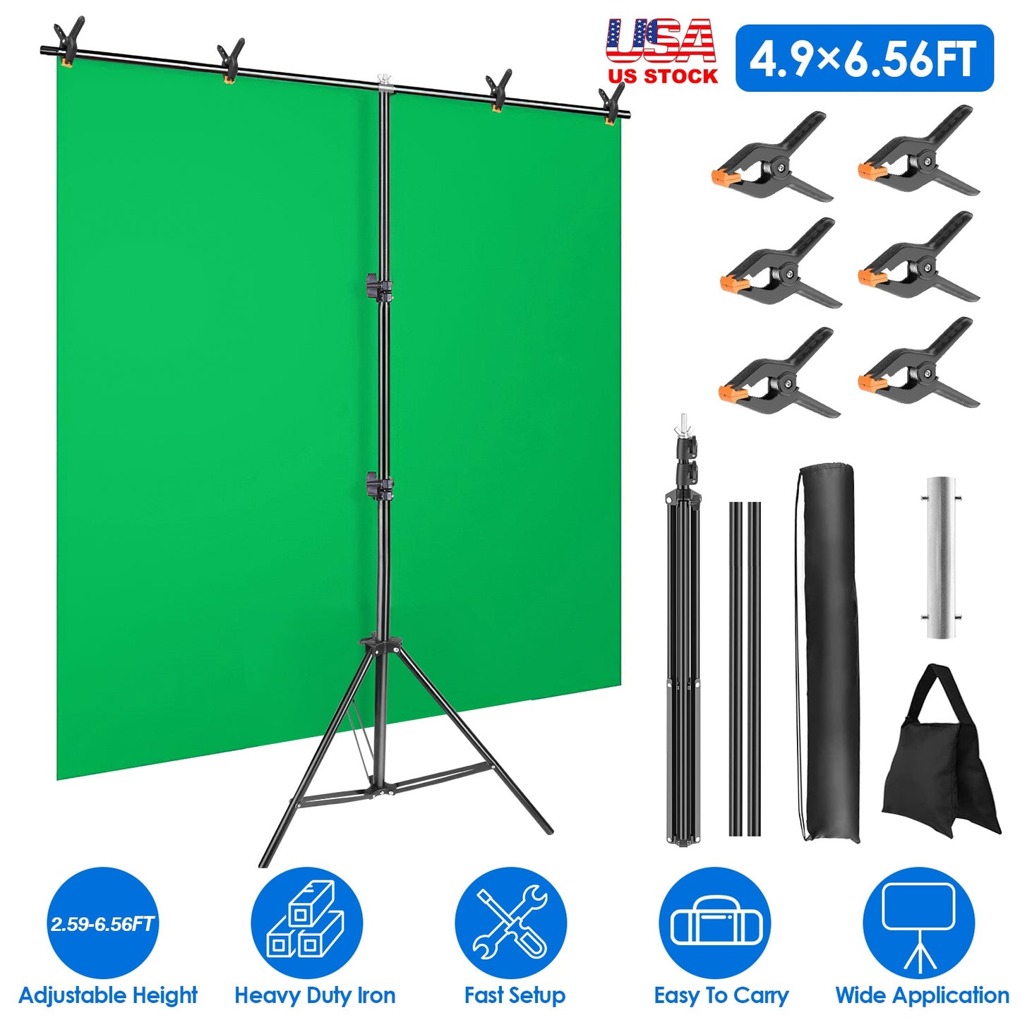 T-Shape Backdrop Stand 5x6.5ft Adjustable Photography Kit