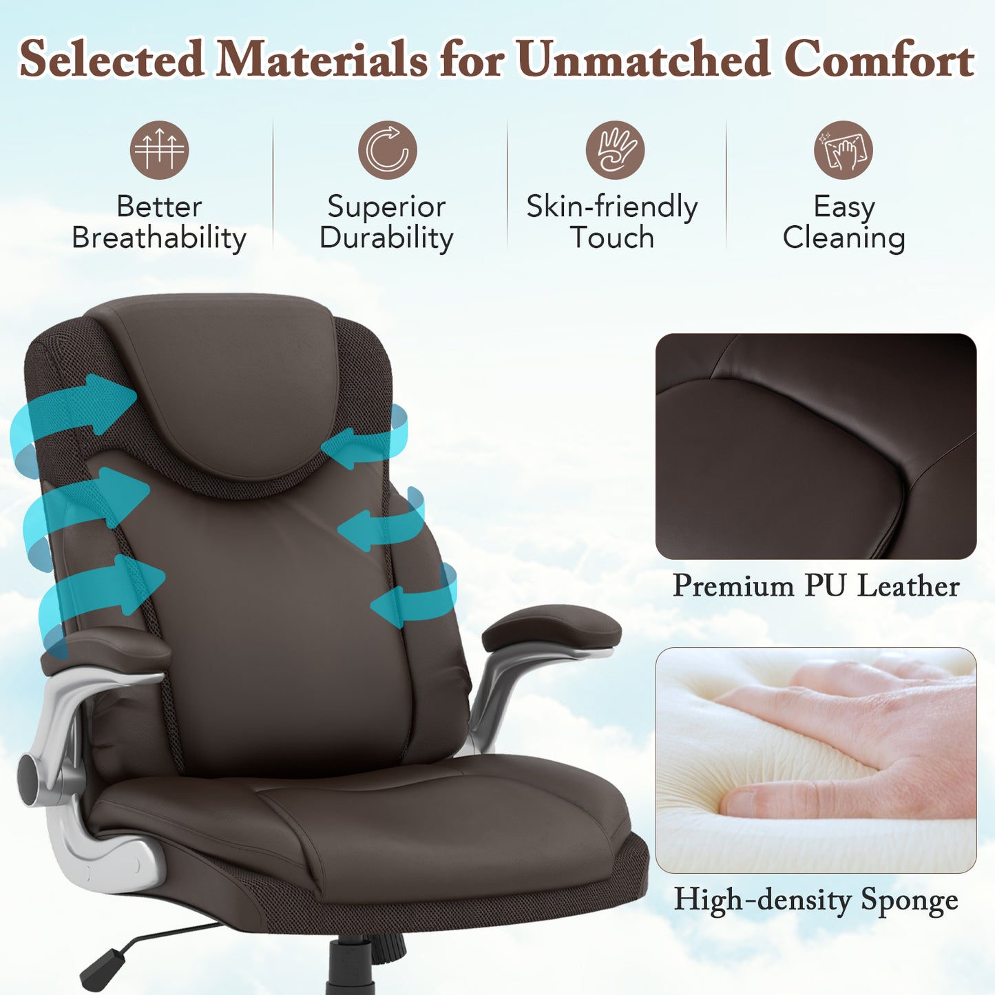 Executive Office Chair with Flip-Up Armrests & Rocking Function