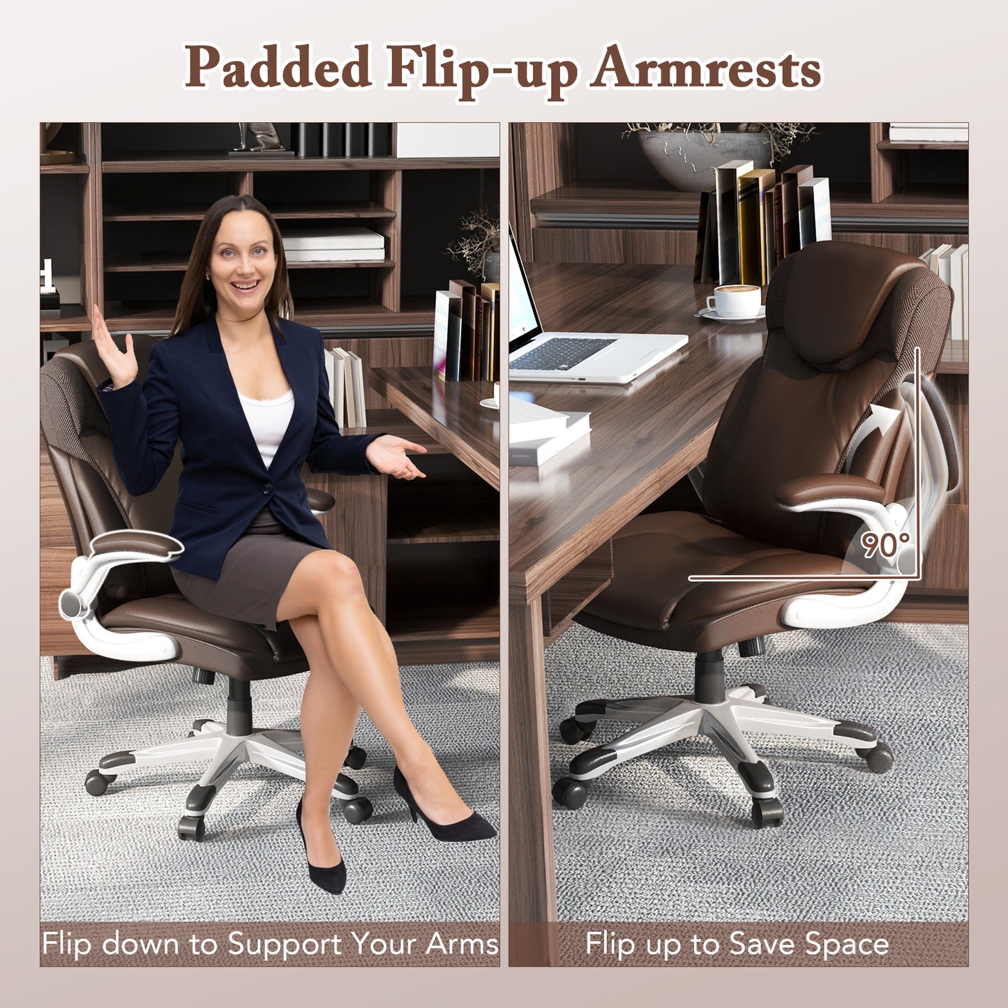 Executive Office Chair with Flip-Up Armrests & Rocking Function