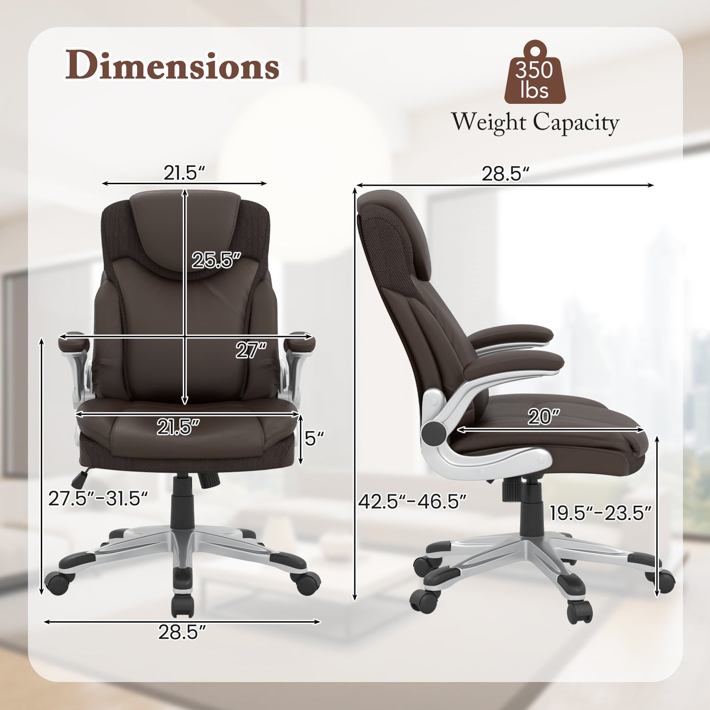 Executive Office Chair with Flip-Up Armrests & Rocking Function