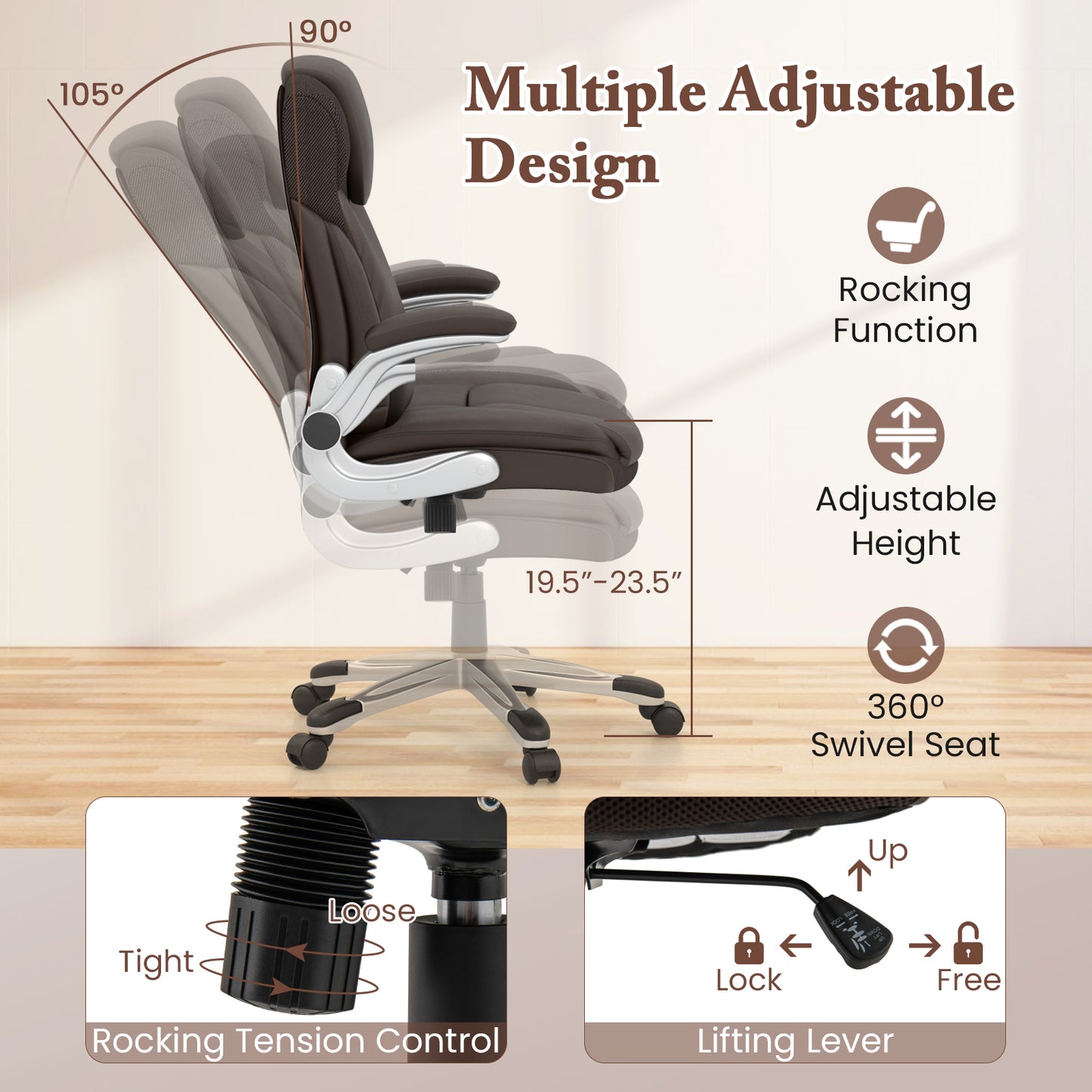 Executive Office Chair with Flip-Up Armrests & Rocking Function