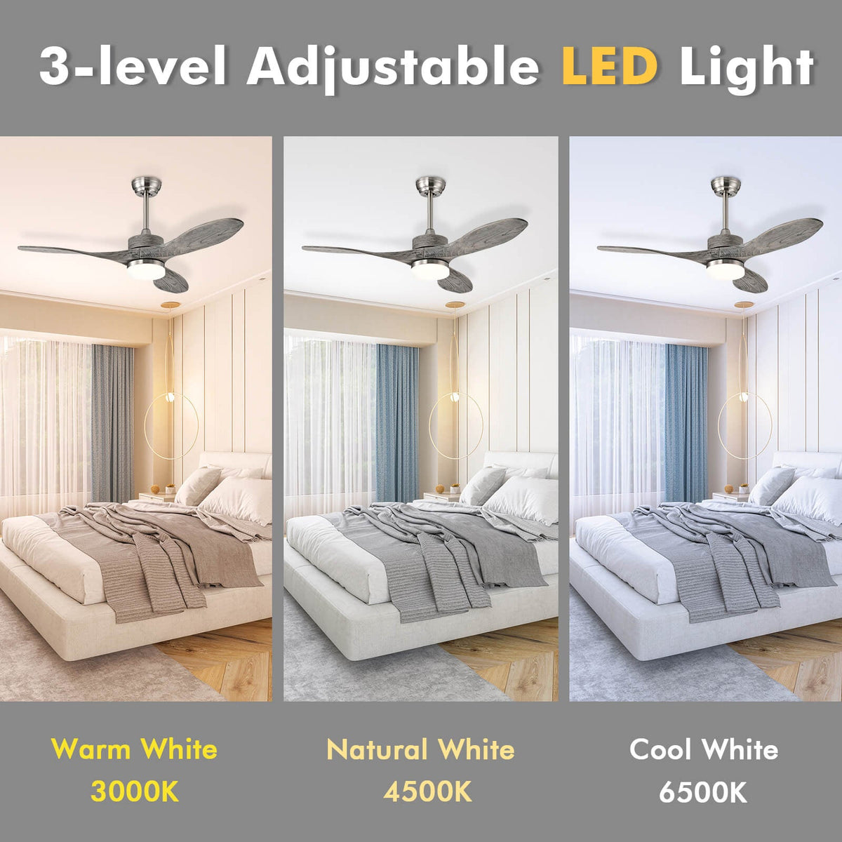 48 Inch Wood Ceiling Fan with LED Lights and 6 Speed Levels