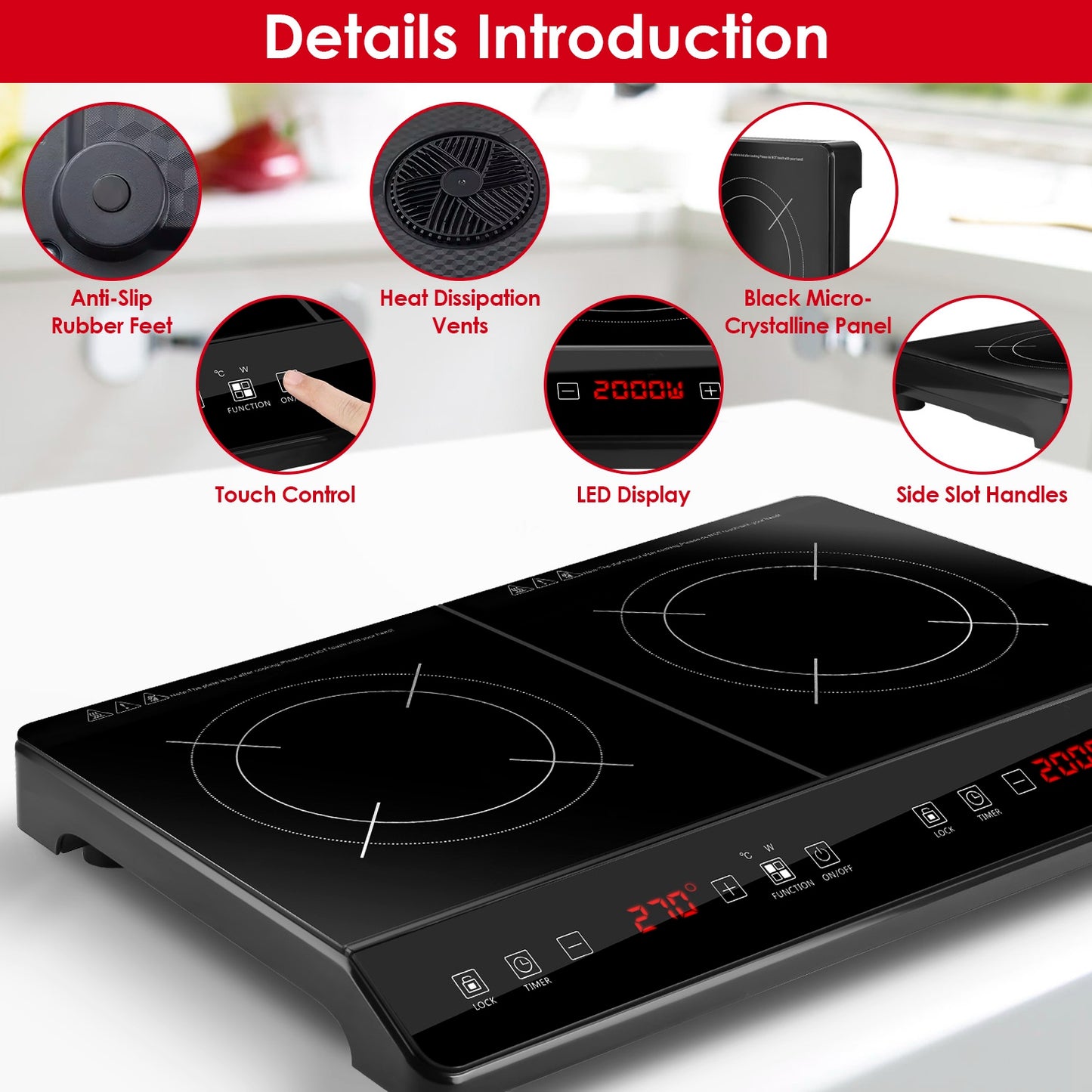 Dual Induction Cooktop 4000W Portable Electric Double Burner