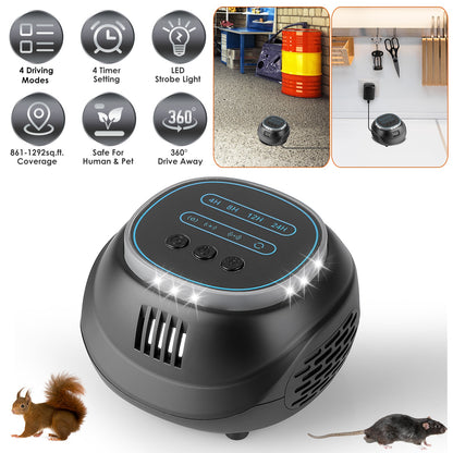 Ultrasonic Rodent Repeller with 4 Modes & Strobe Light