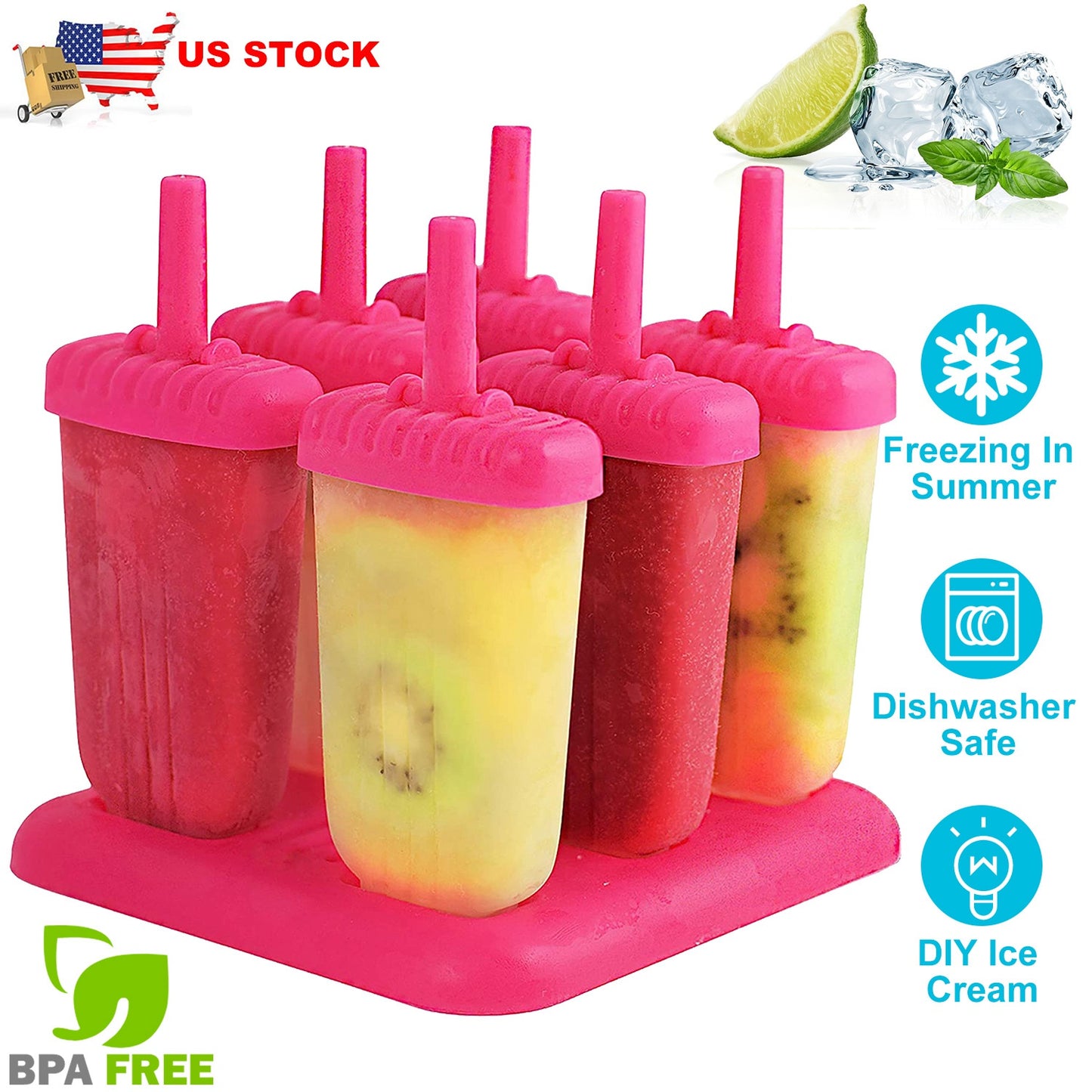 Reusable Popsicle Molds Set of 6 with Drip-Guard Handles