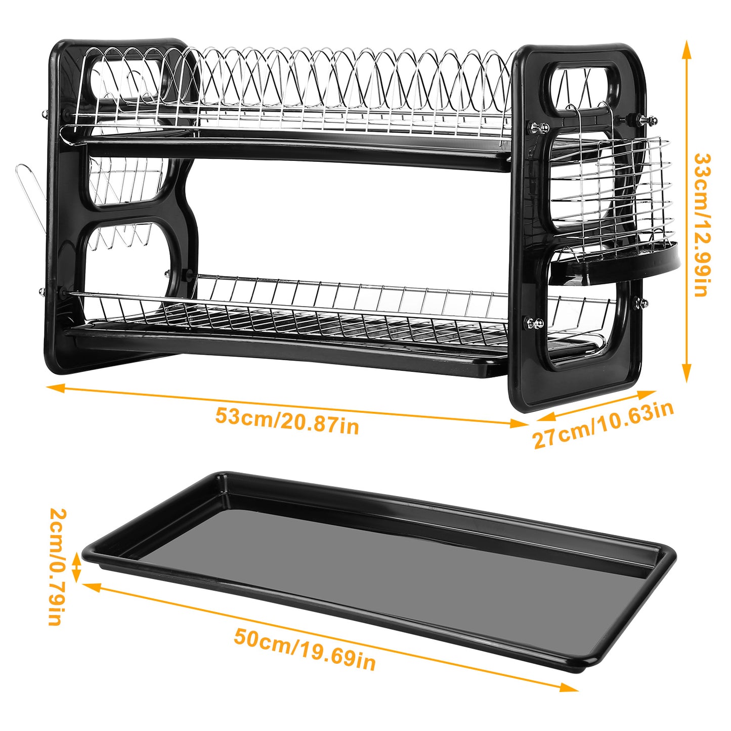 2-Tier Dish Drying Rack with Drainboard and Cup Holder