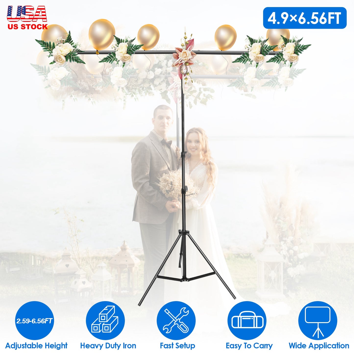 T-Shape Backdrop Stand 5x6.5ft Adjustable Photography Kit
