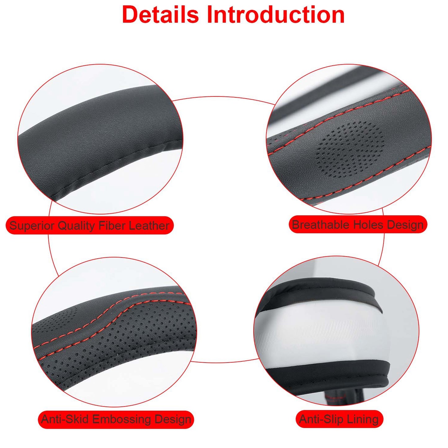 Steering Wheel Cover 14.5-15" Universal Fiber Leather