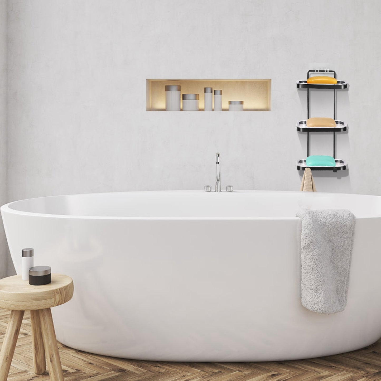 Wall Mounted Soap Dish Holder with Removable Tray & 2 Hooks