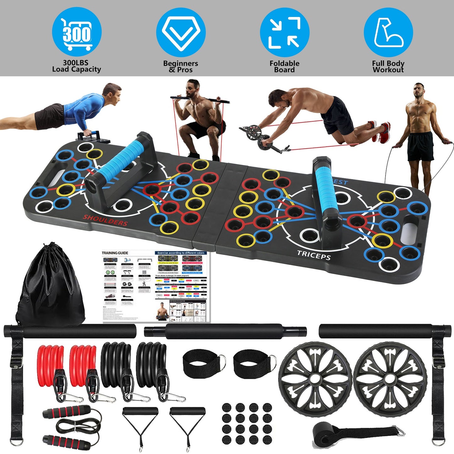 Push Up Board Home Gym Set with 15 Fitness Accessories