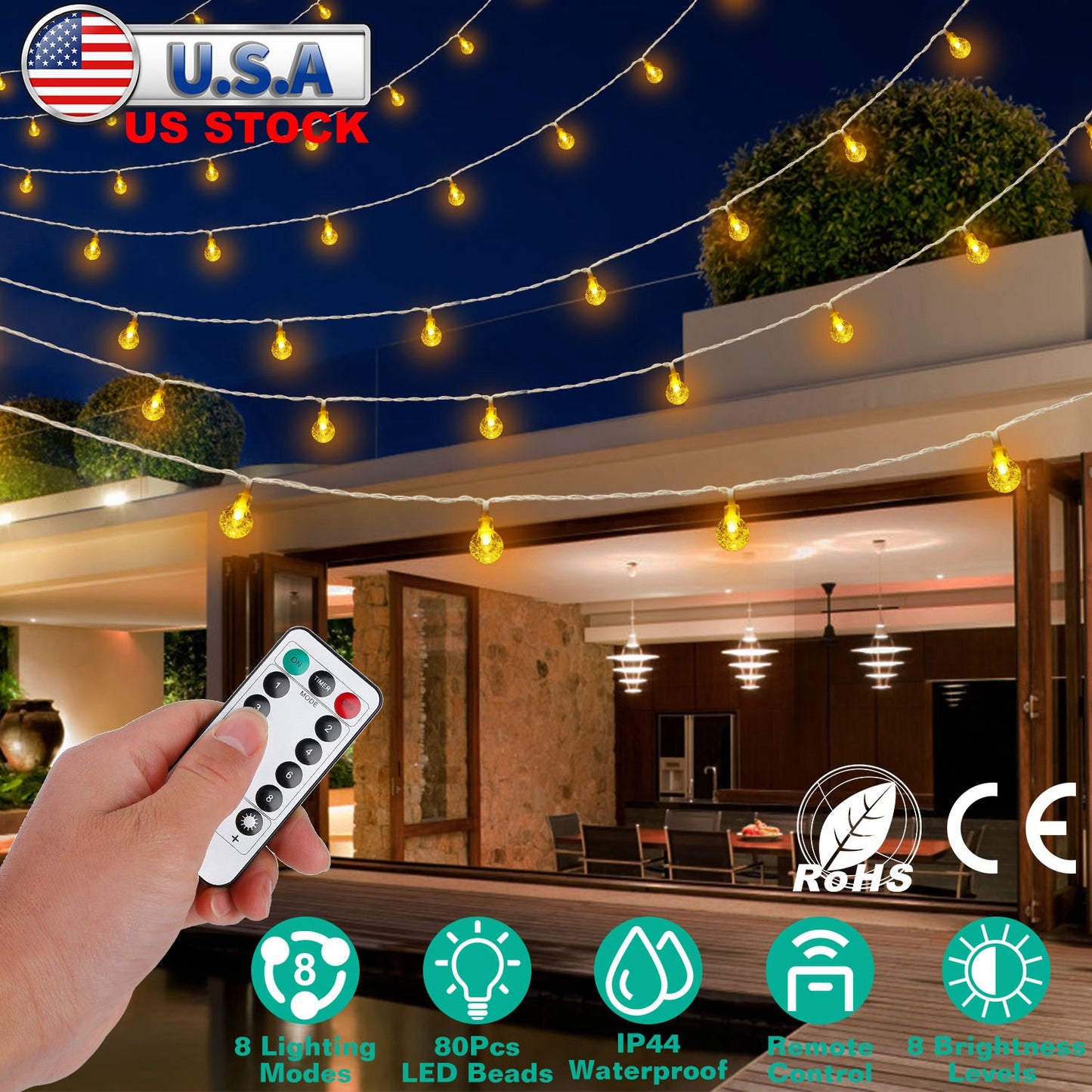 Globe String Lights 32.8ft Battery Powered with Remote Control