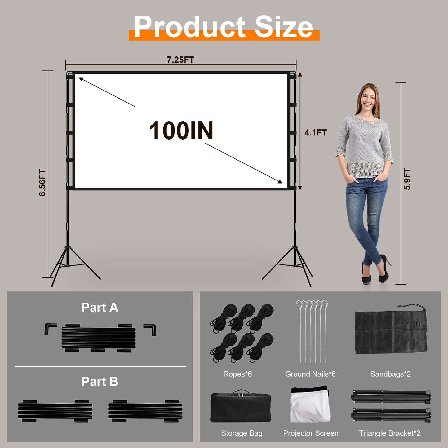 100" Projector Screen with Stand - 16:9 4K HD Portable