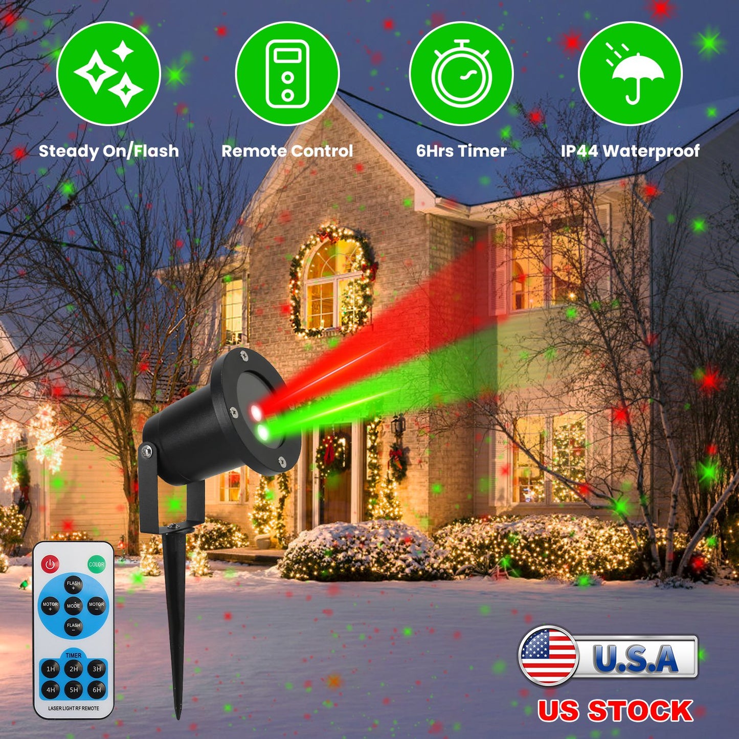 Outdoor Laser Projector Light with Red & Green Firefly Effects