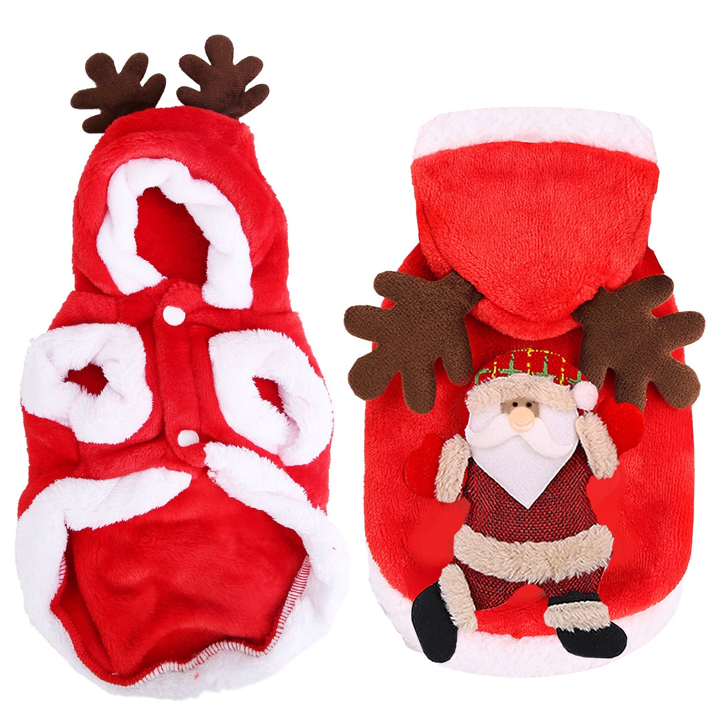 Santa Claus Pet Costume with Reindeer Antlers for Dogs & Cats