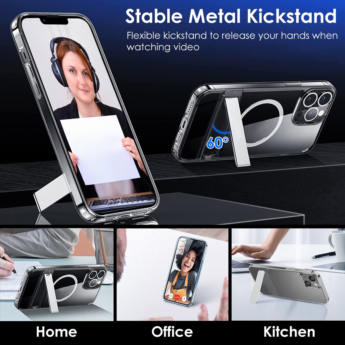MagSafe Clear Case with Metal Kickstand for iPhone 13/14
