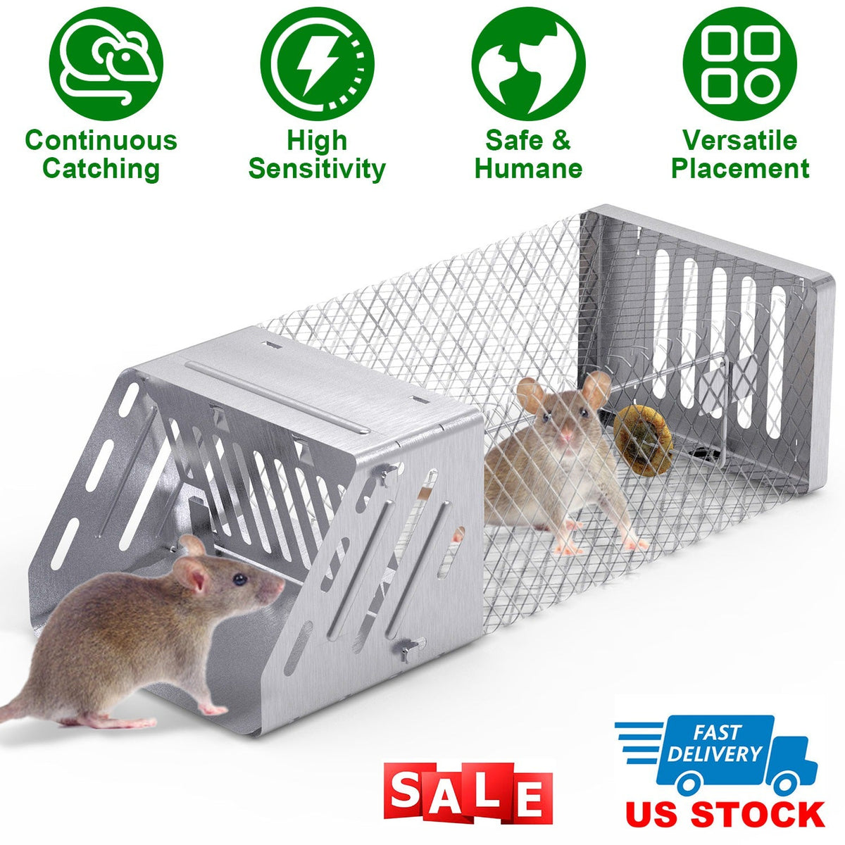 Automatic Continuous Rat Trap Single Door Mouse Cage Humane Live Animal Trap Cage Indoor Outdoor for Small Rodents Mice Voles