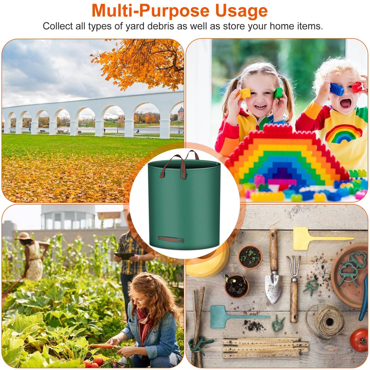 Garden Waste Bags 26 Gallon - Waterproof with 4 Handles (2-Pack)