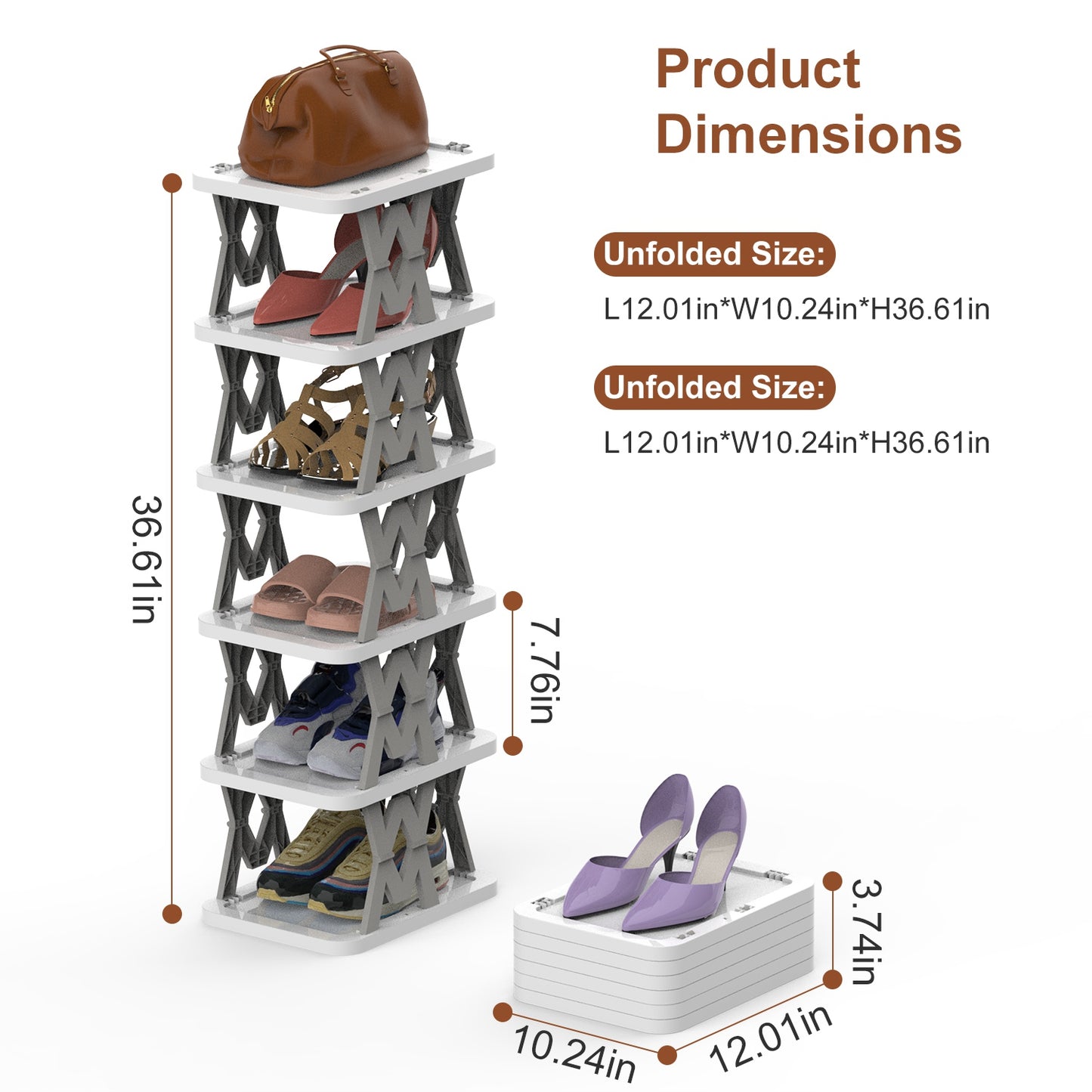 6-Tier Foldable Shoe Rack - Vertical Space Saving Organizer
