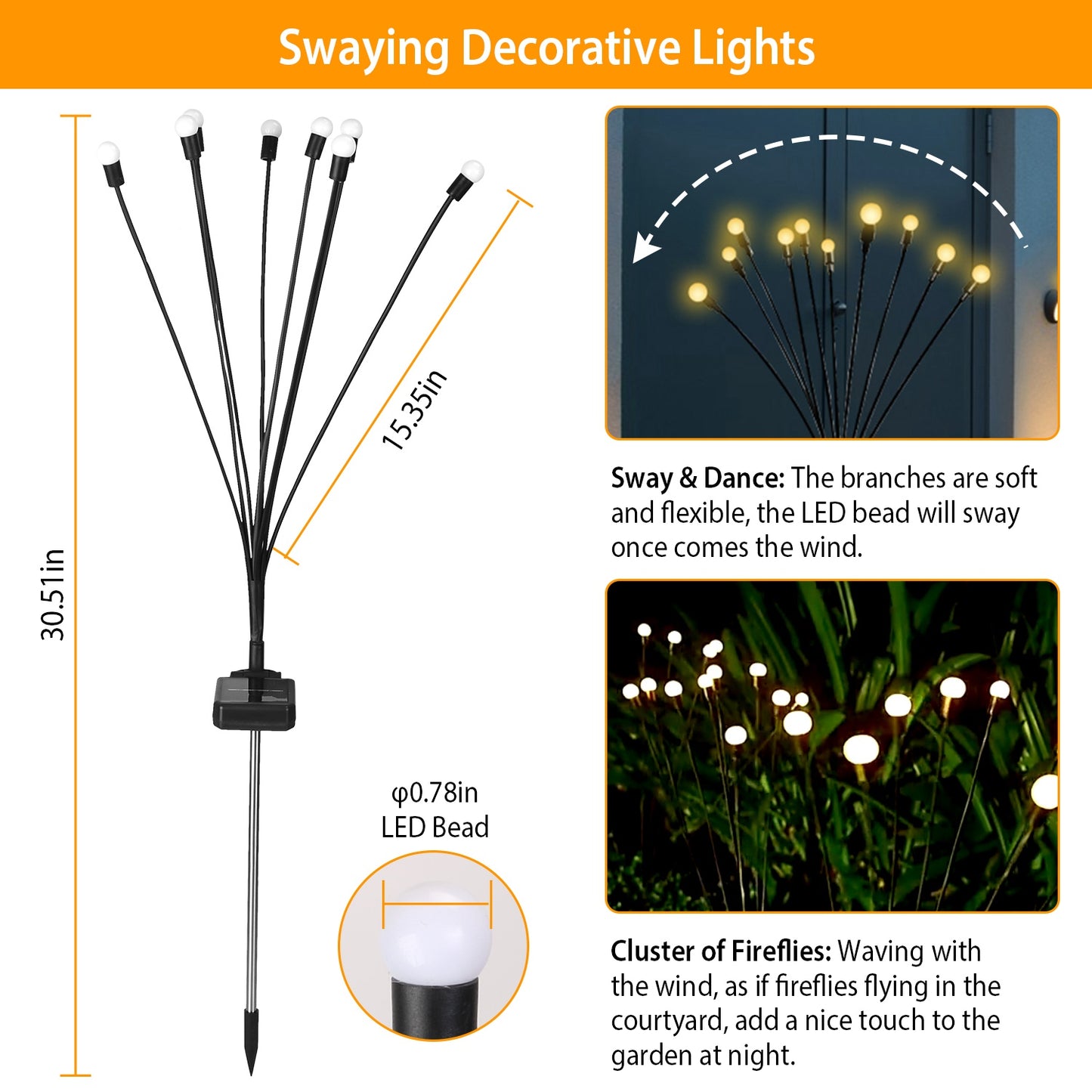 Solar Firefly Swaying Garden Lights - Waterproof LED Pathway