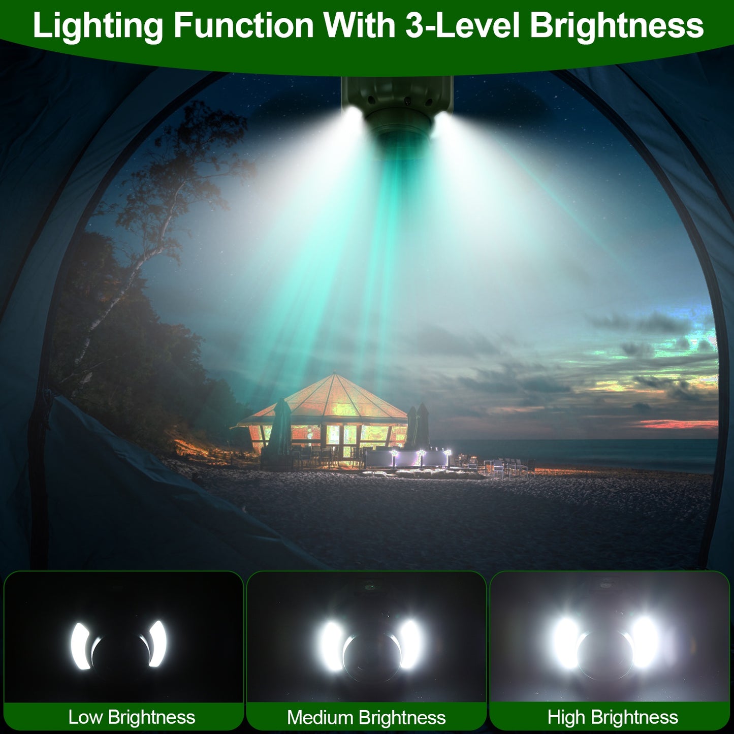 Portable Camping Ceiling Fan with LED Light & Power Bank