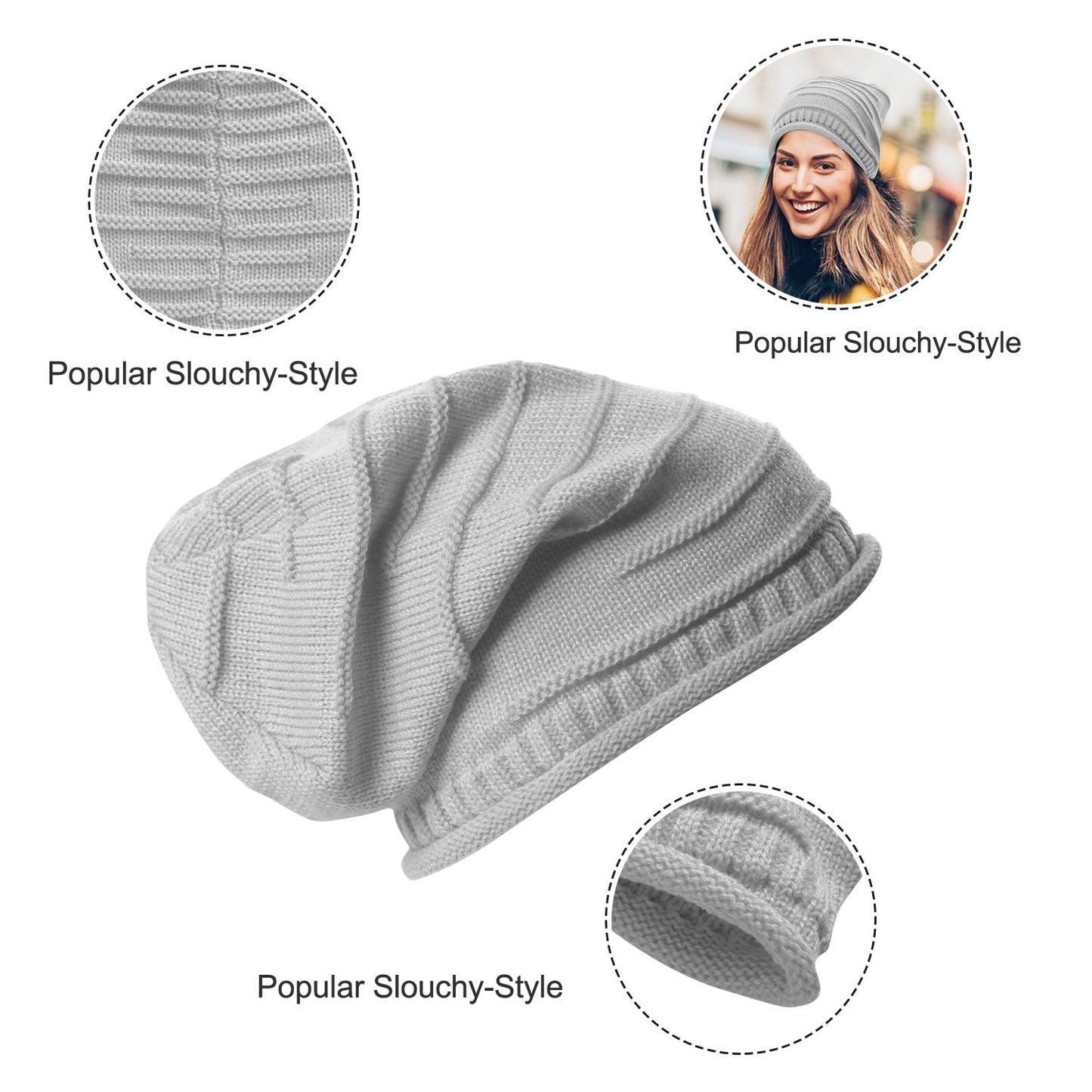 Slouchy Knit Beanie Hat - Unisex Winter Warm Skull Cap