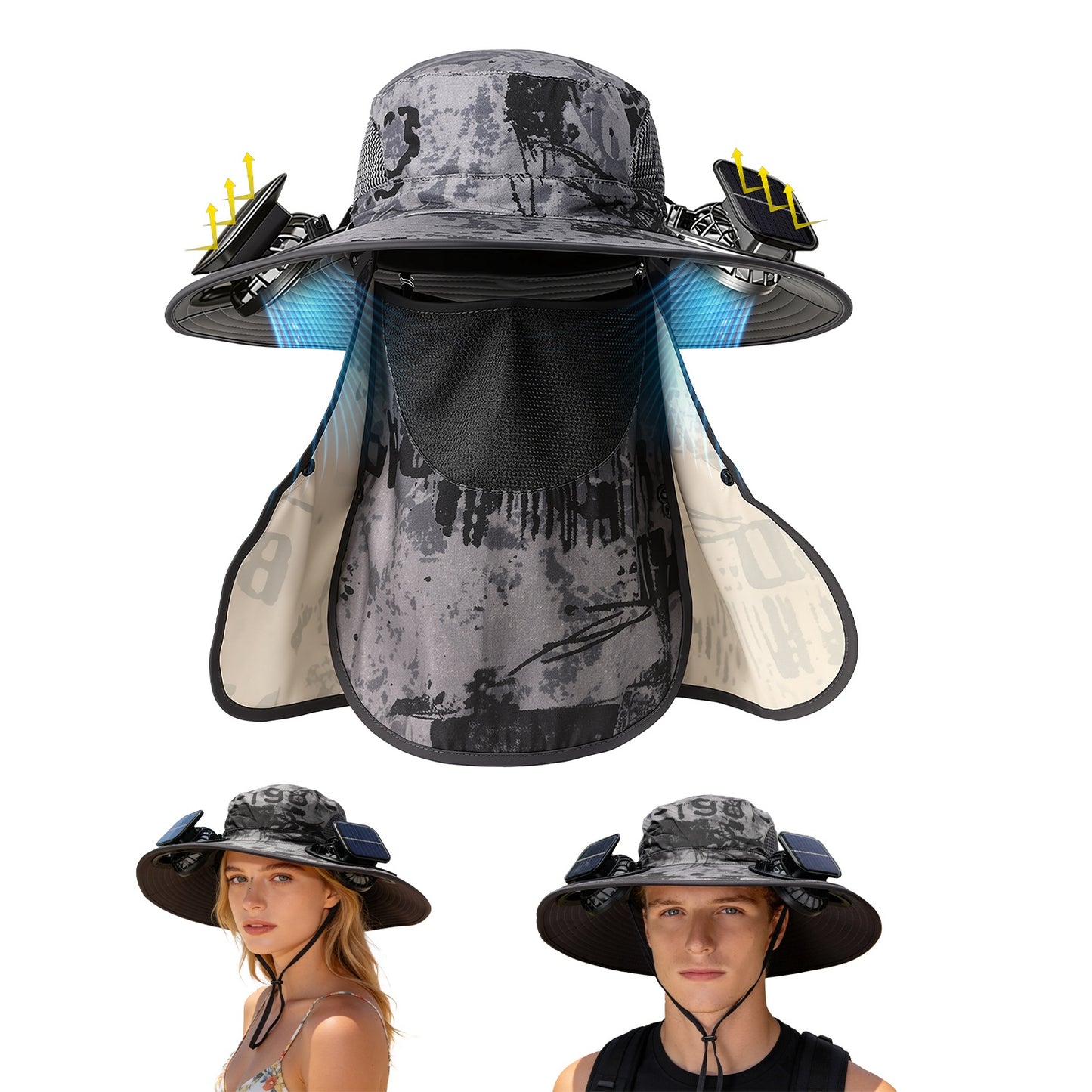 Solar Fan Hat with UPF50+ Sun Protection and Neck Flap