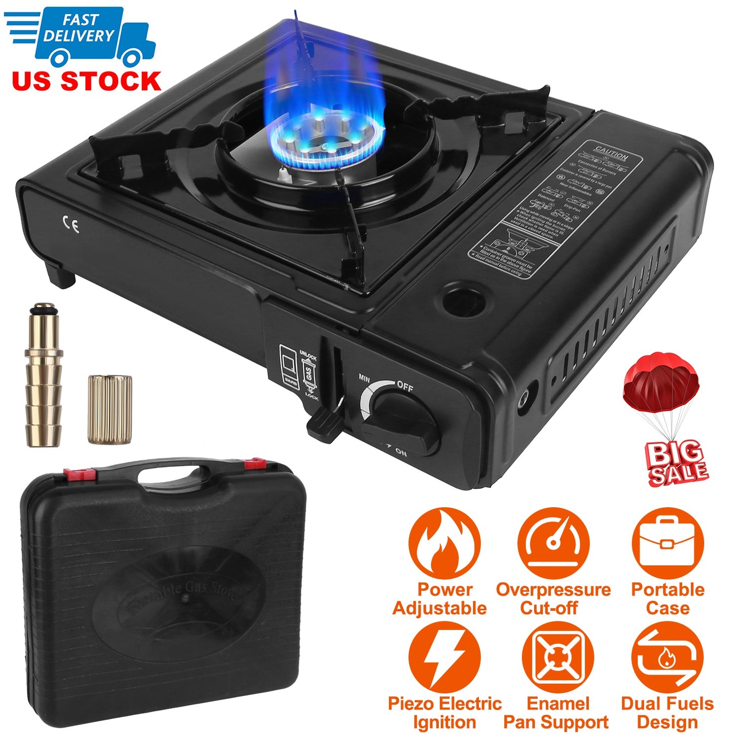 Portable Camping Stove with Piezo Ignition & Dual Fuel
