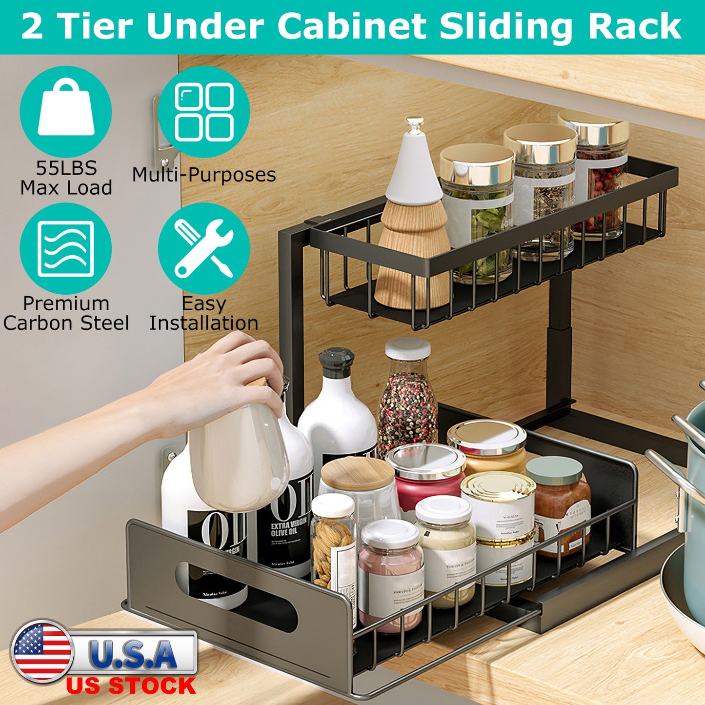2-Tier Under Sink Organizer with Pull-Out Sliding Drawer