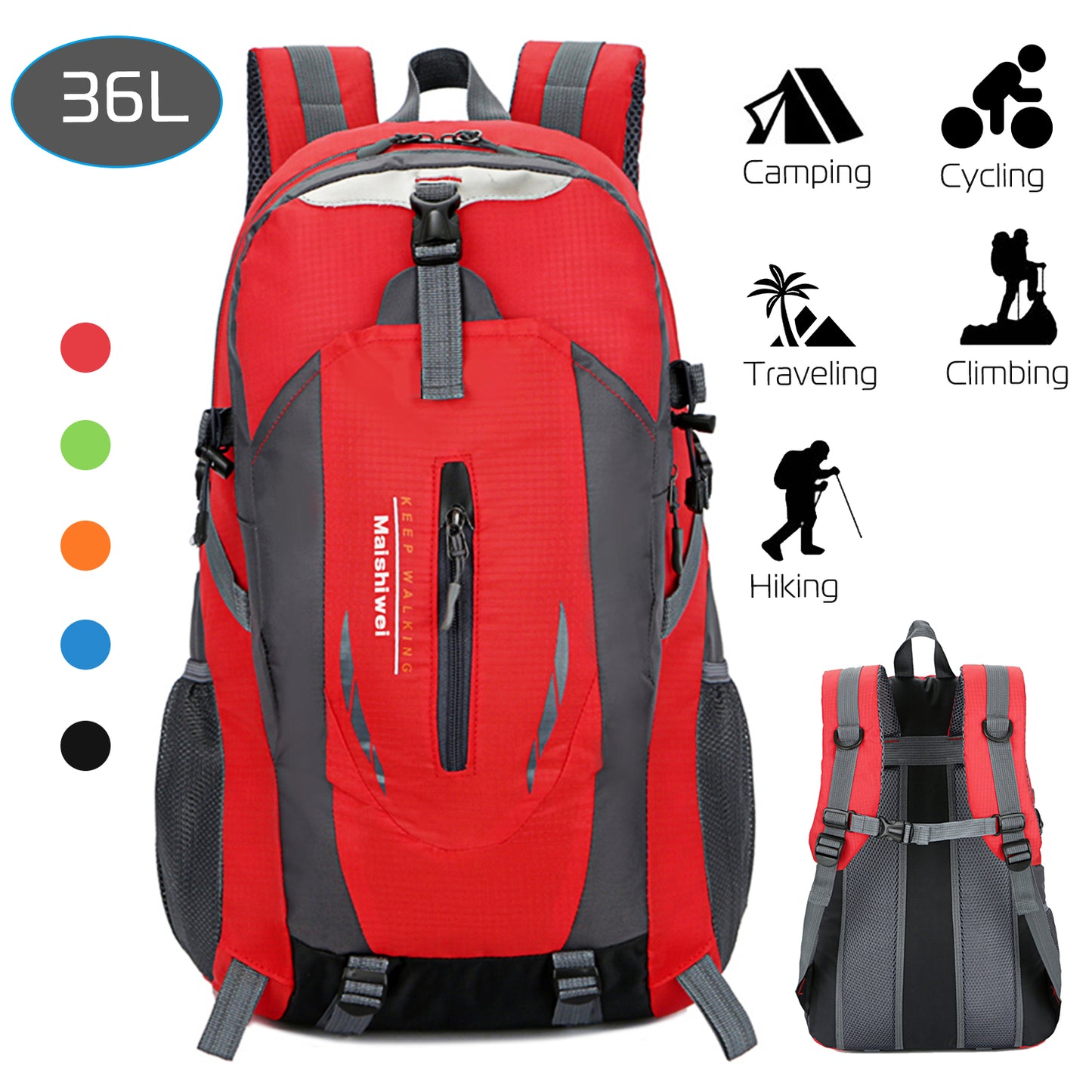 36L Waterproof Hiking Backpack with Ergonomic Design
