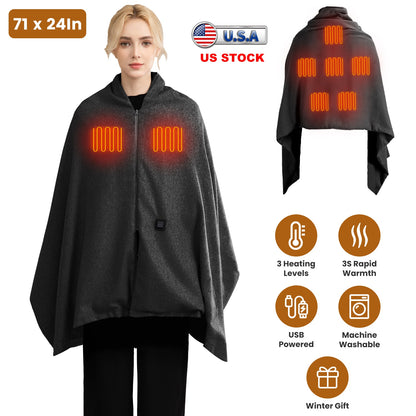 USB Heated Shawl with 3 Heat Levels and Zipper