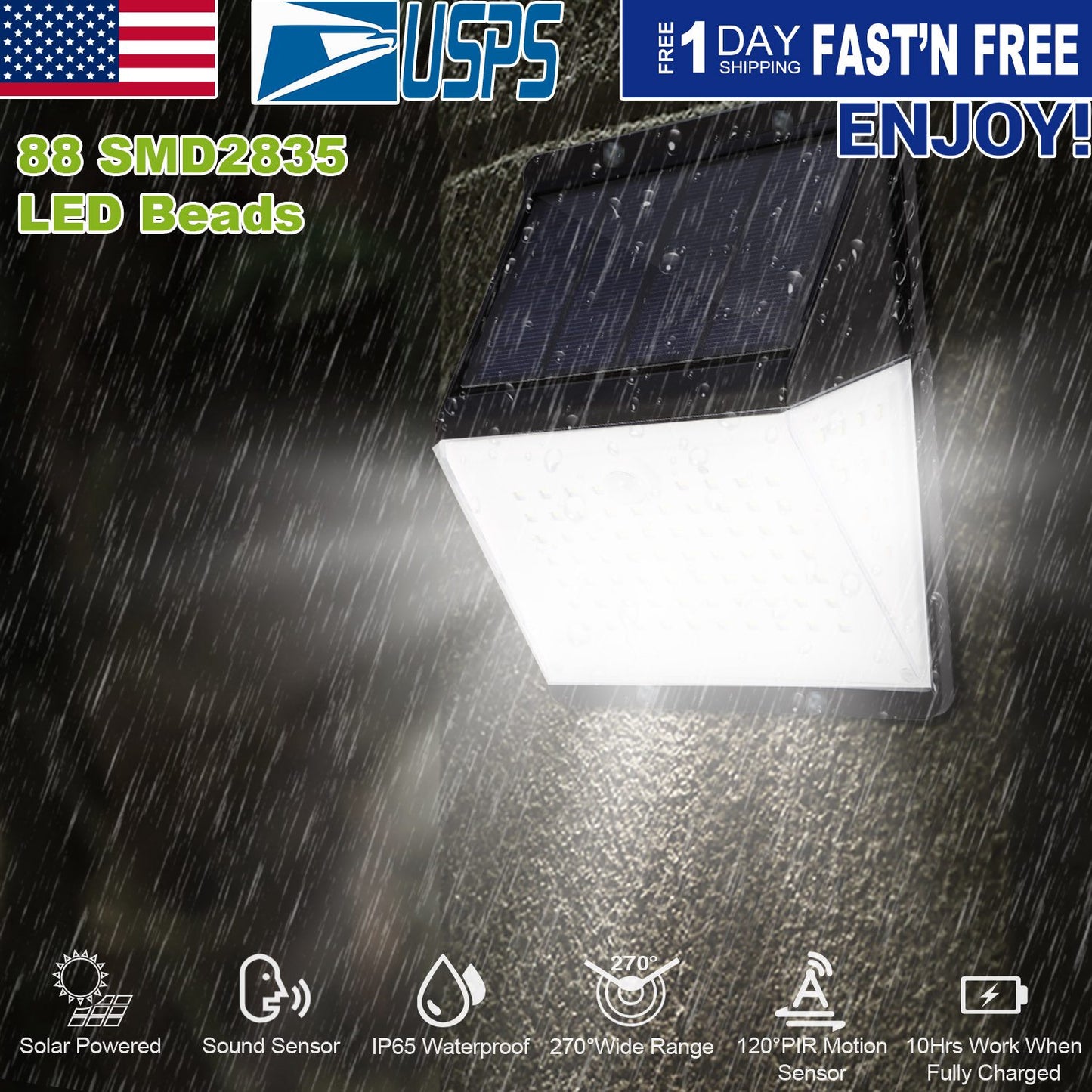 Solar Motion Sensor Wall Light with 88 LEDs and Remote Control