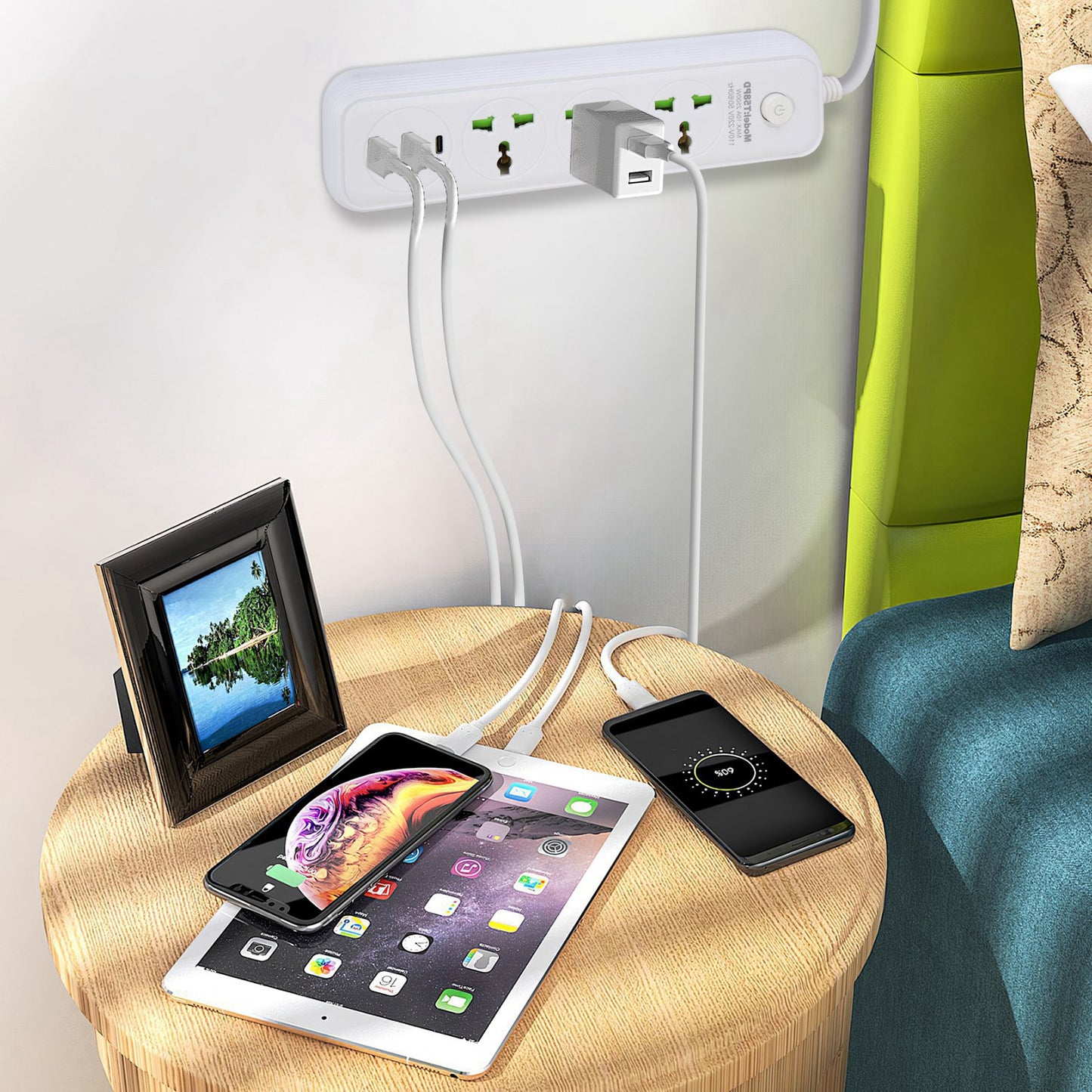Power Strip with 5.9ft Extension Cord, 3 AC Outlets & USB Ports