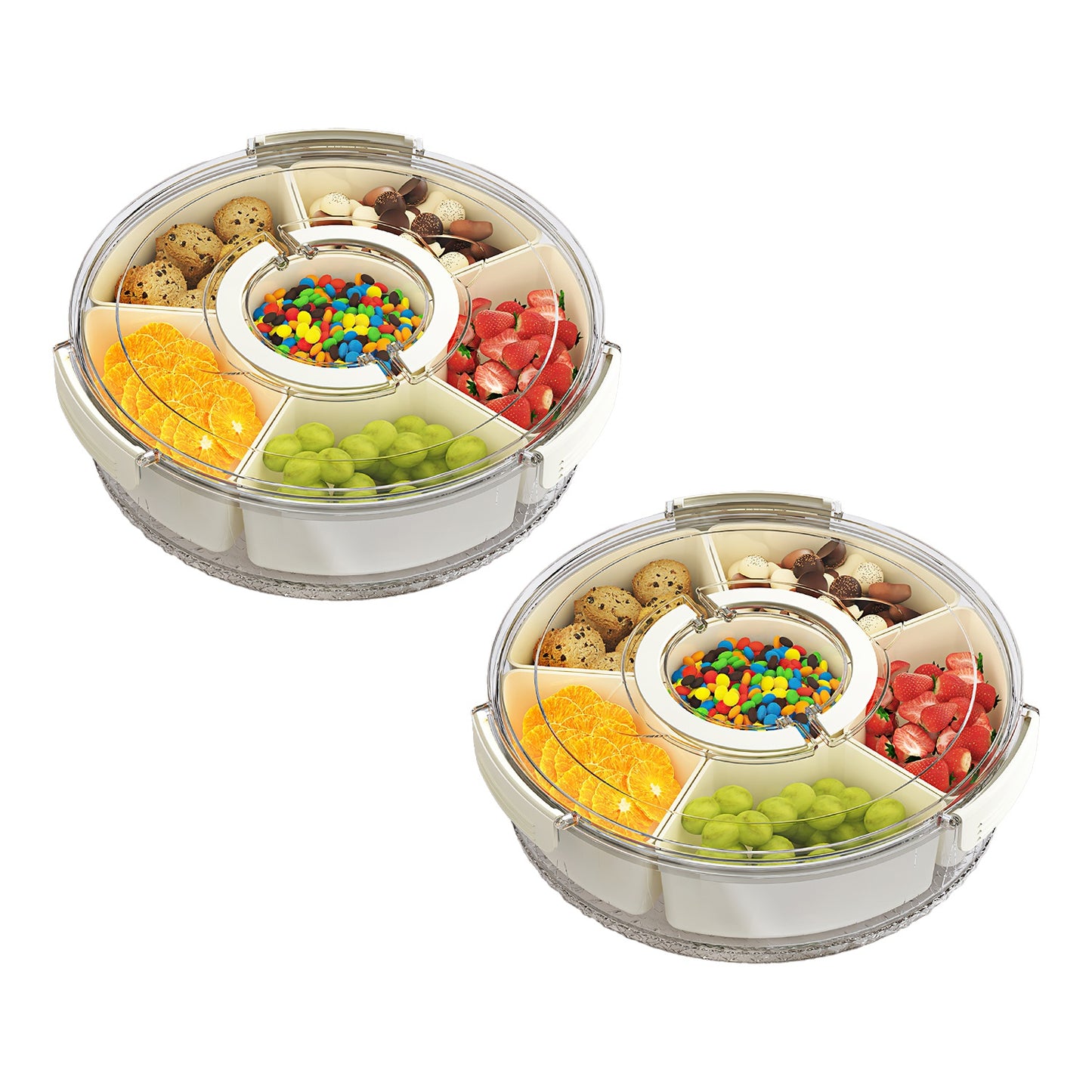 Divided Serving Tray with Lid - 6 Compartments, Rotatable
