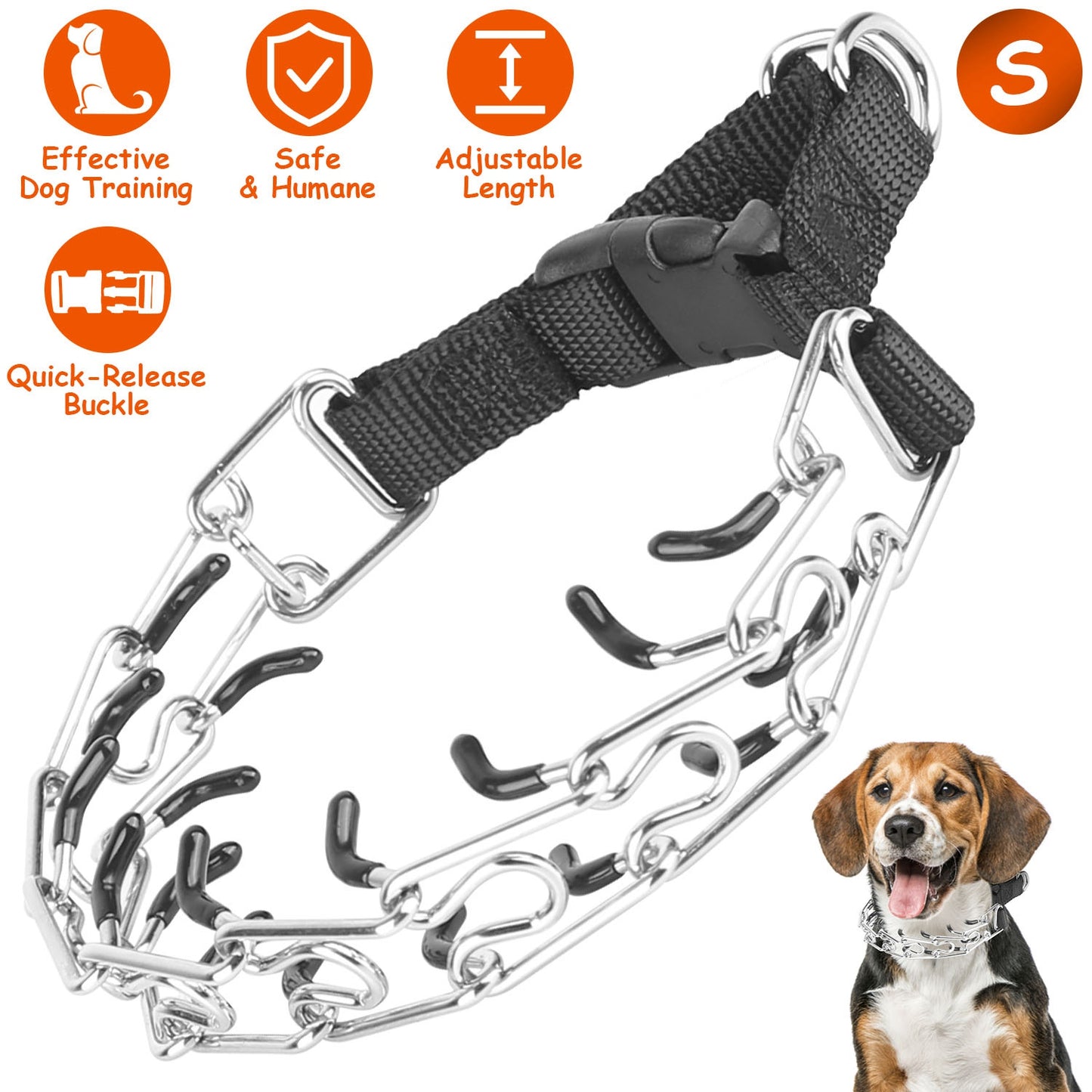 Dog Training Collar with Prong Chain and Quick-Release Buckle