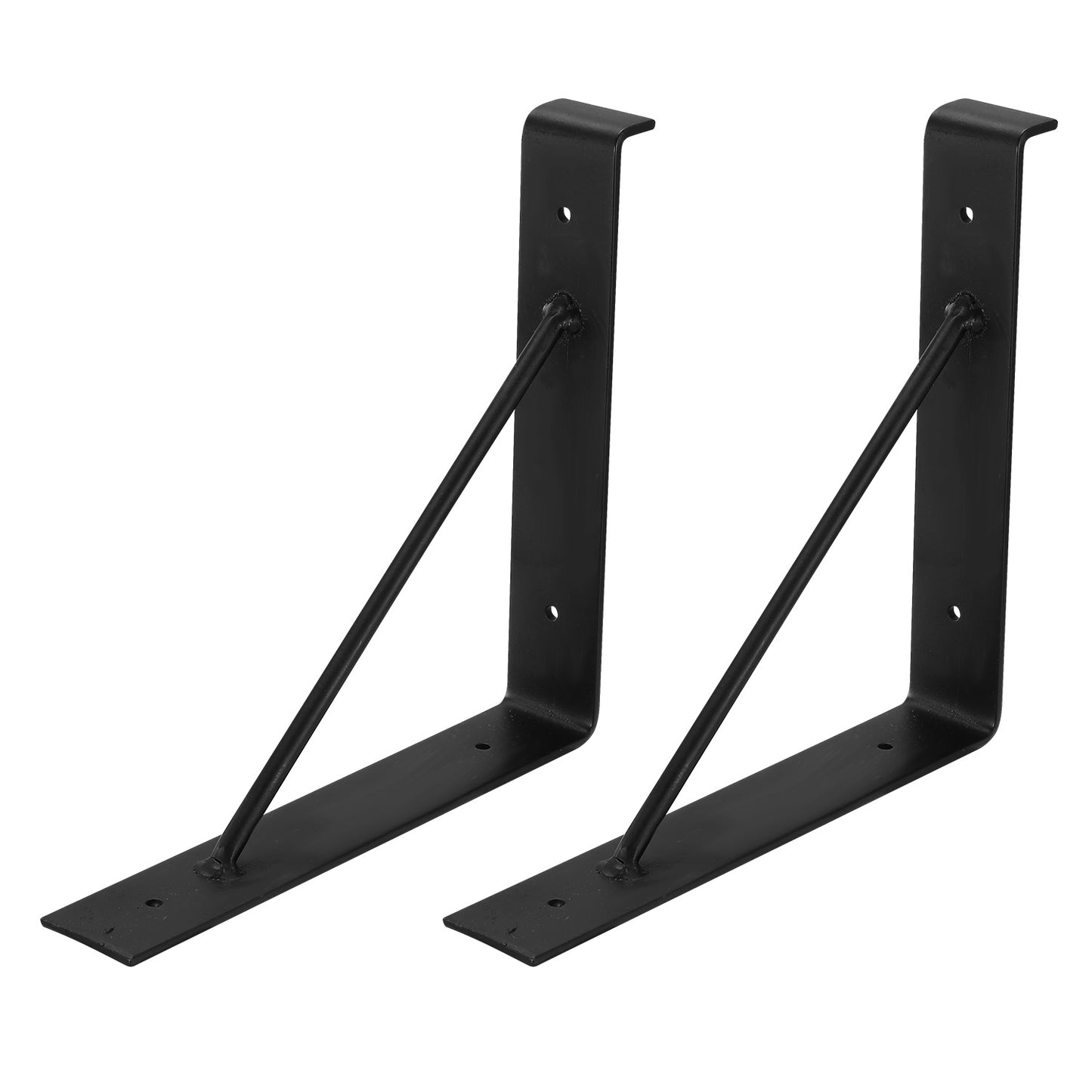 Heavy Duty Wall Mounted Shelf Brackets - 2 Pack Black Metal