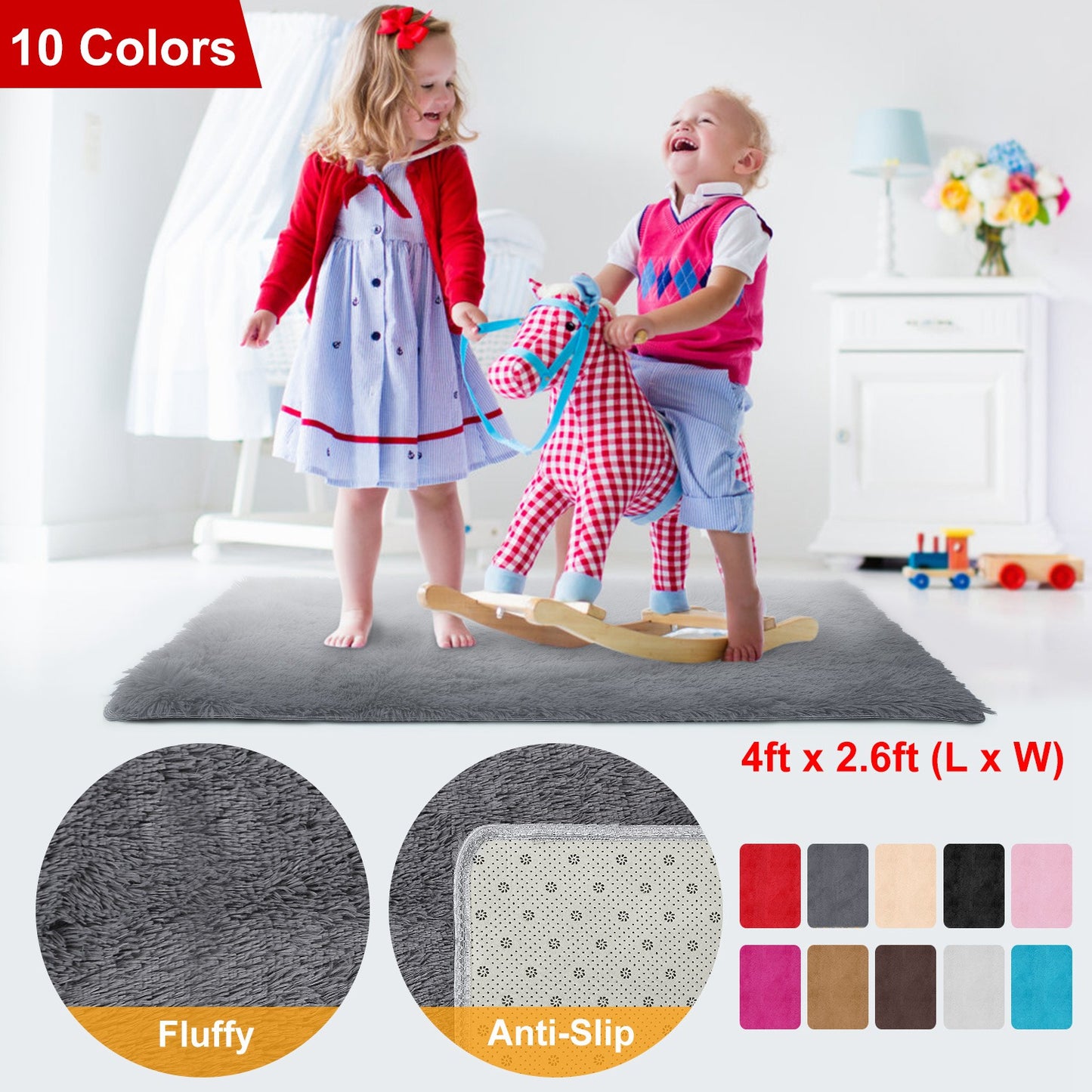 Shaggy Area Rug 4' x 2.6' Anti-Slip Soft Polyester Floor Mat