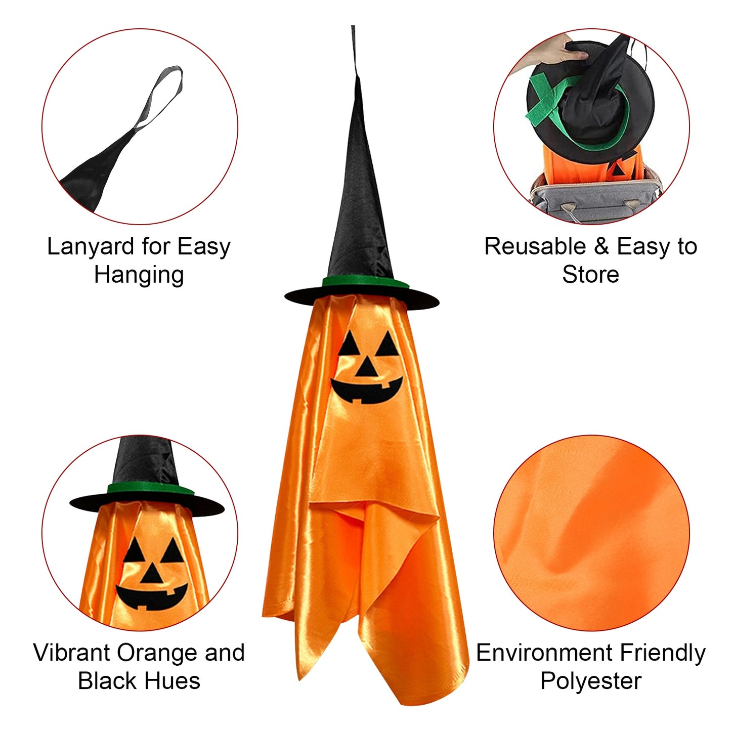 Hanging Pumpkin Wizard Hat Ghosts - 2 Pack Halloween Decoration