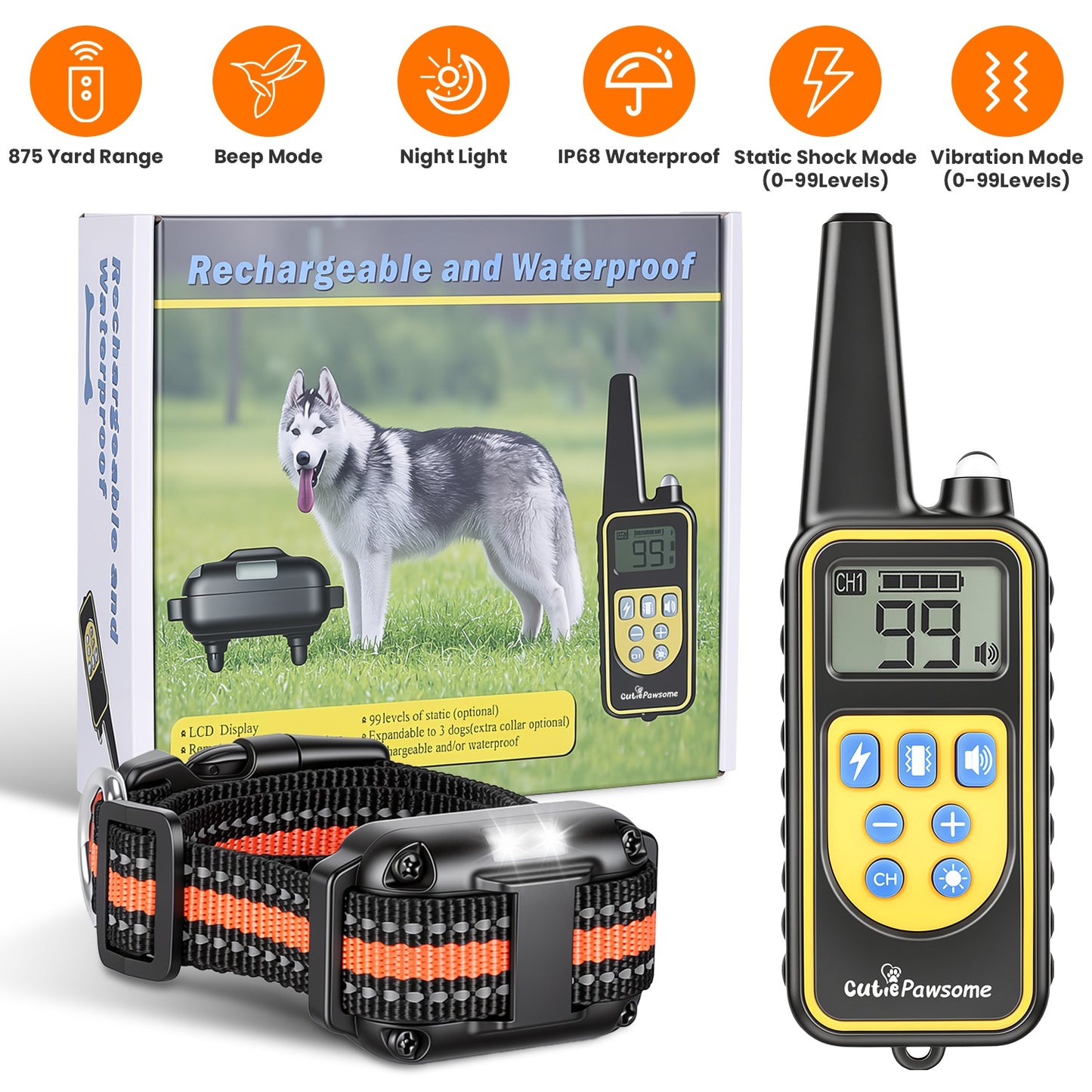 Dog Training Collar Receiver with Adjustable Belt IP67 Waterproof