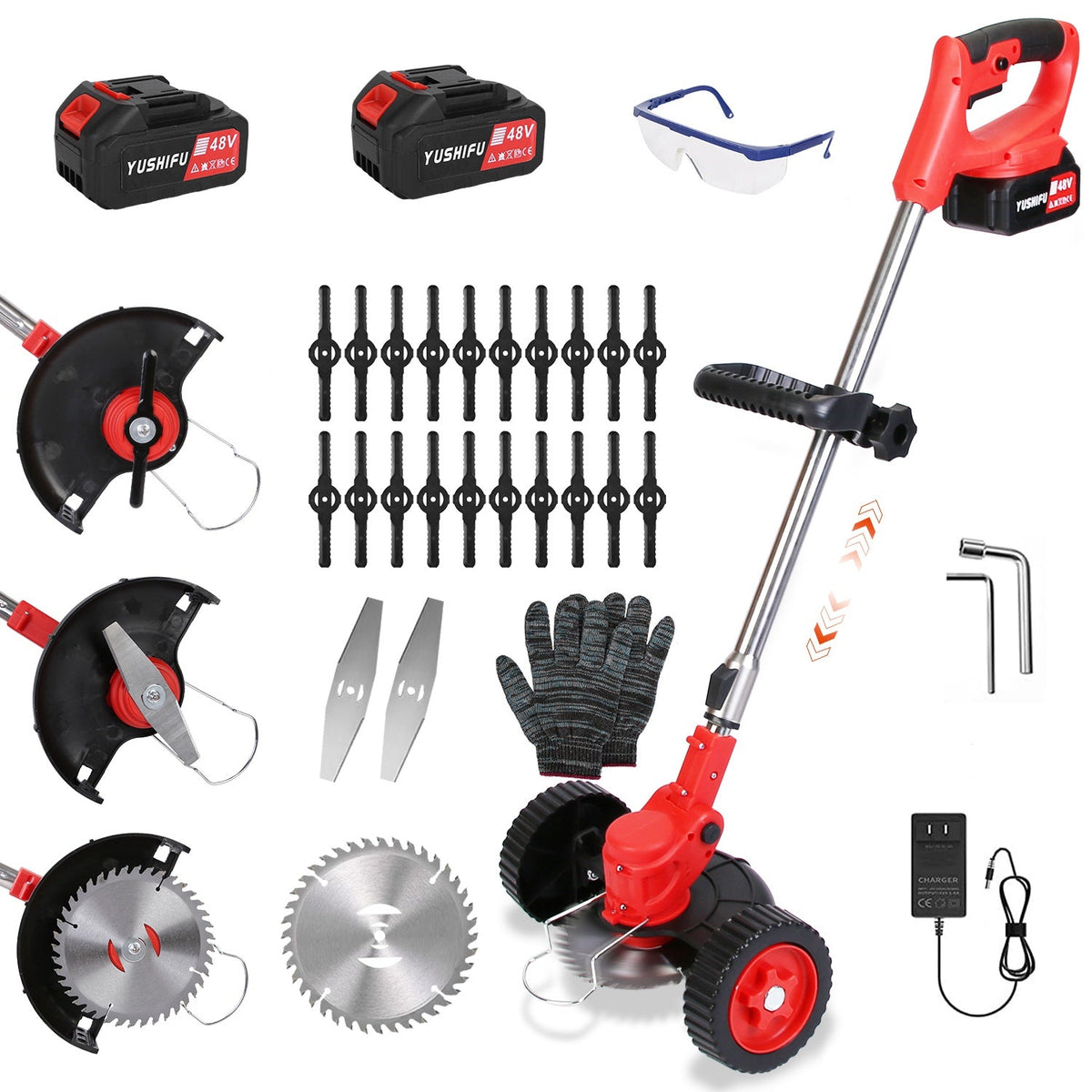 3 in 1 Electric Cordless Grass Wacker Battery Powered Grass Trimmer With Wheels Adjustable Head Extendable Length Rechargeable Lightweight Lawn Trimme