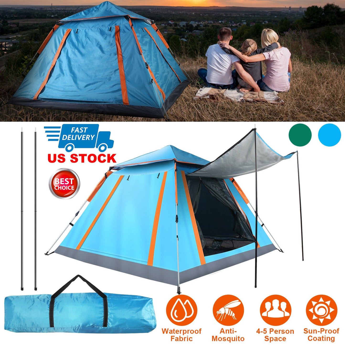 4-5 Person Camping Tent with Mosquito Net Windows