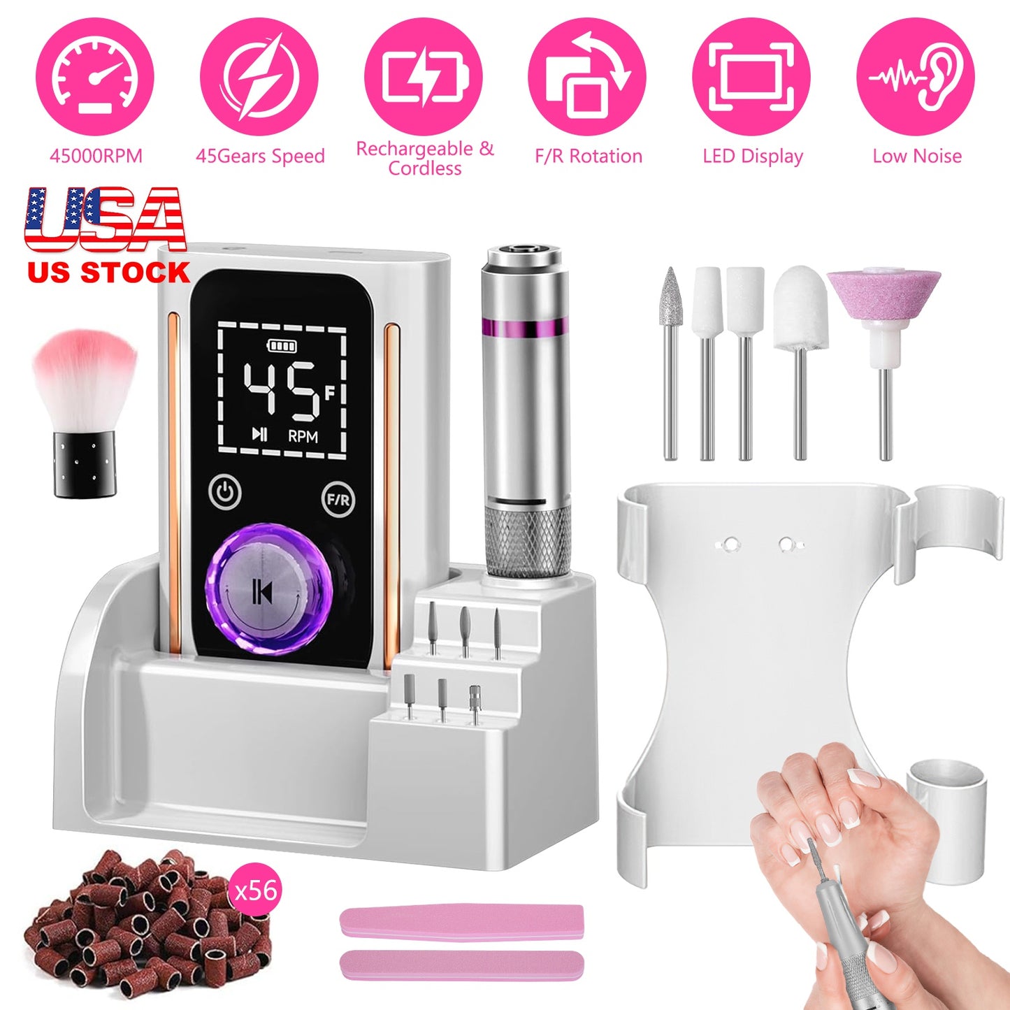 Electric Nail Drill Kit 45000 RPM with 11 Bits & LED Display