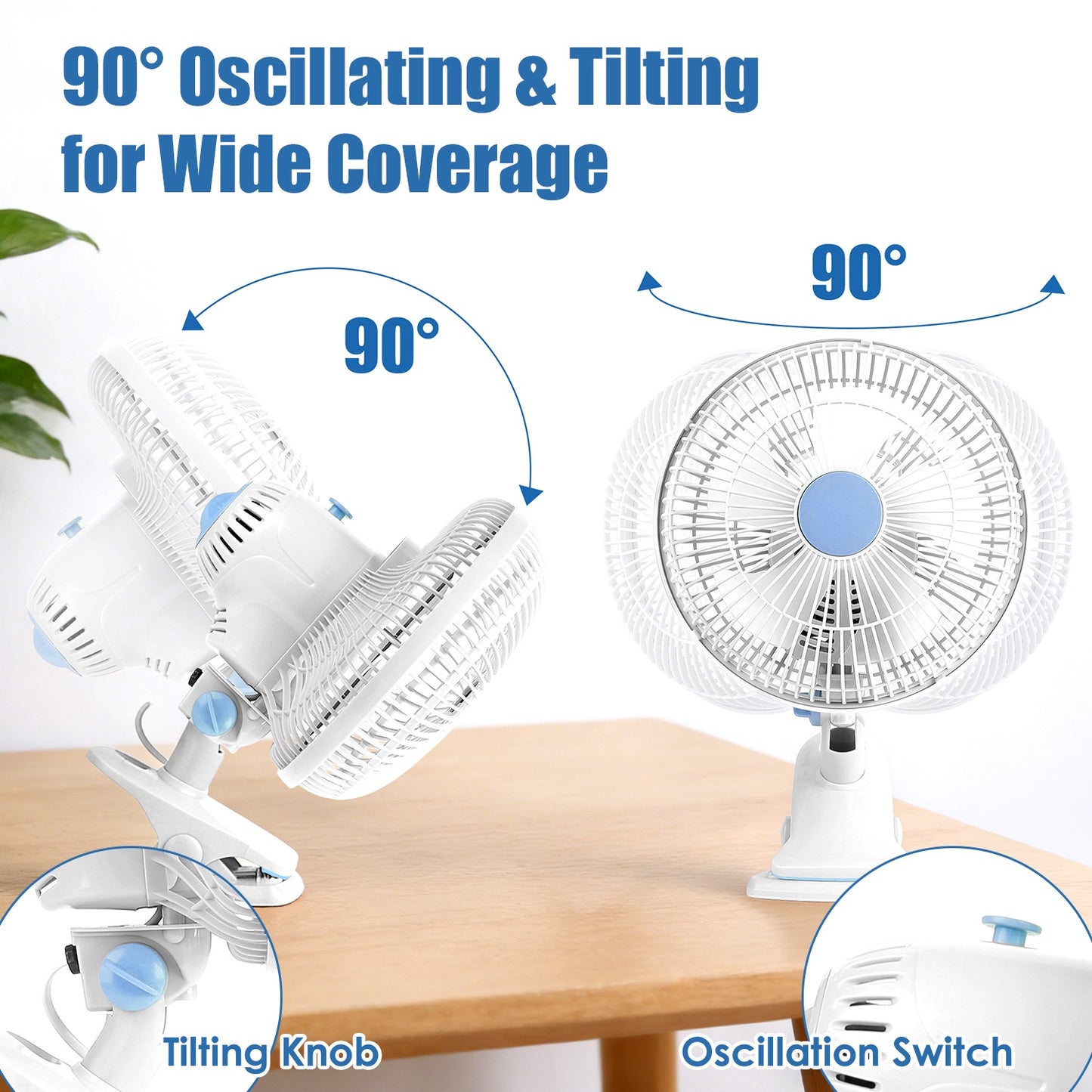 8.66" Clip-On Fan with 90° Oscillation & 2 Speed Settings