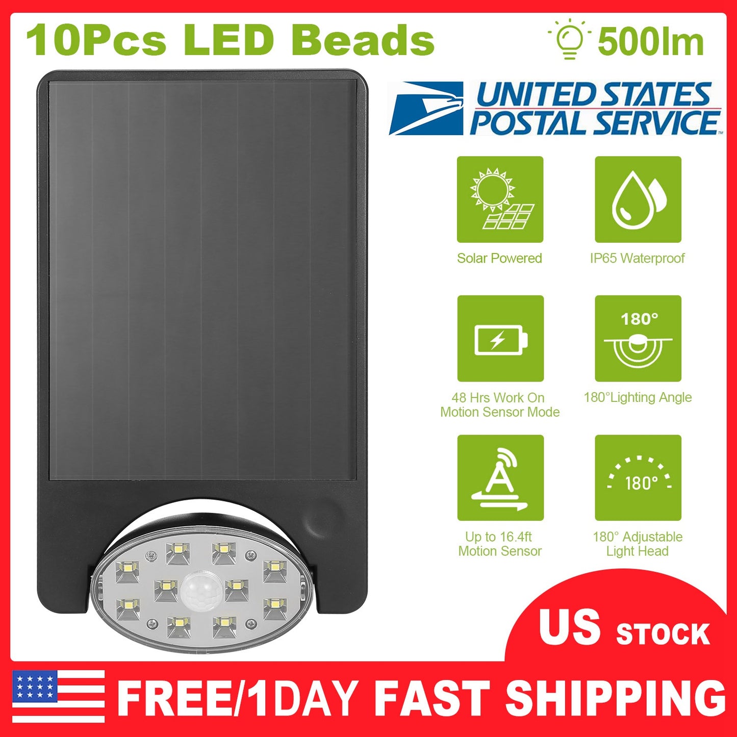 Solar Motion Sensor Spotlight with 10 LEDs for Outdoor Use
