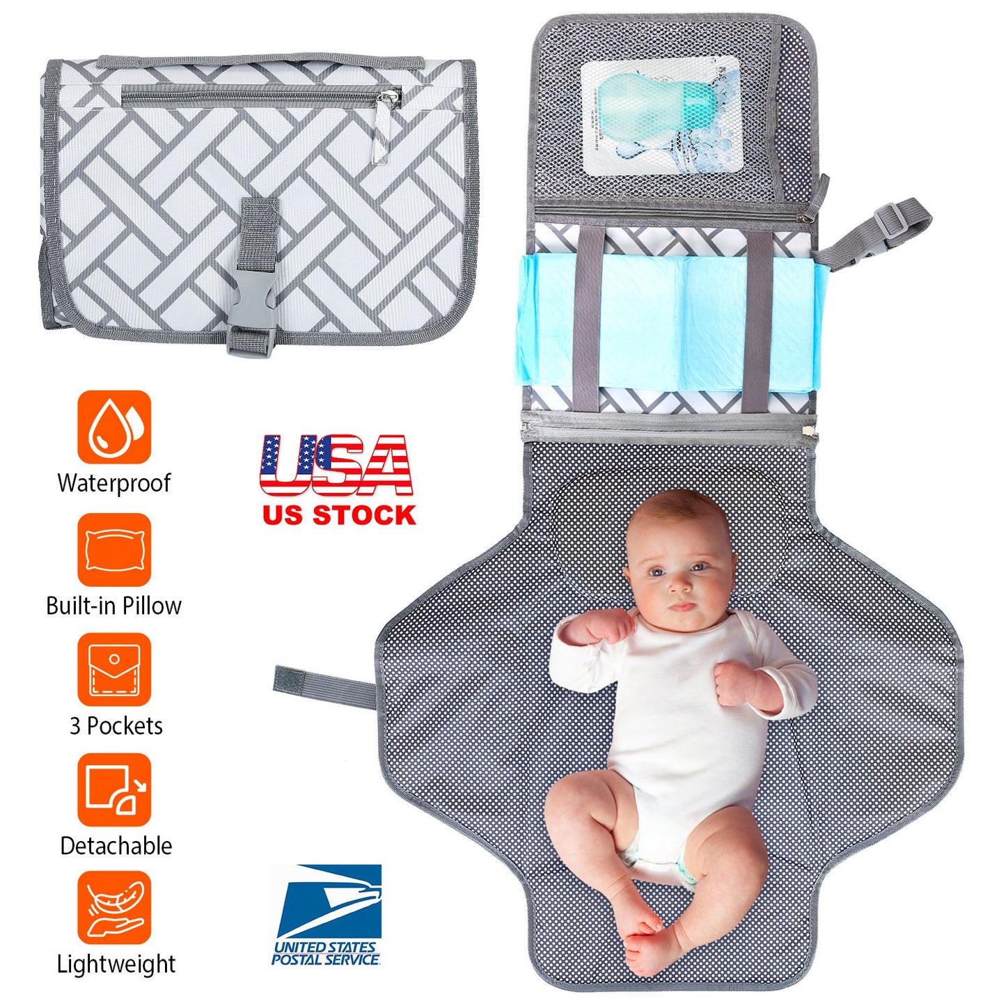 Portable Diaper Changing Pad with Storage Pockets