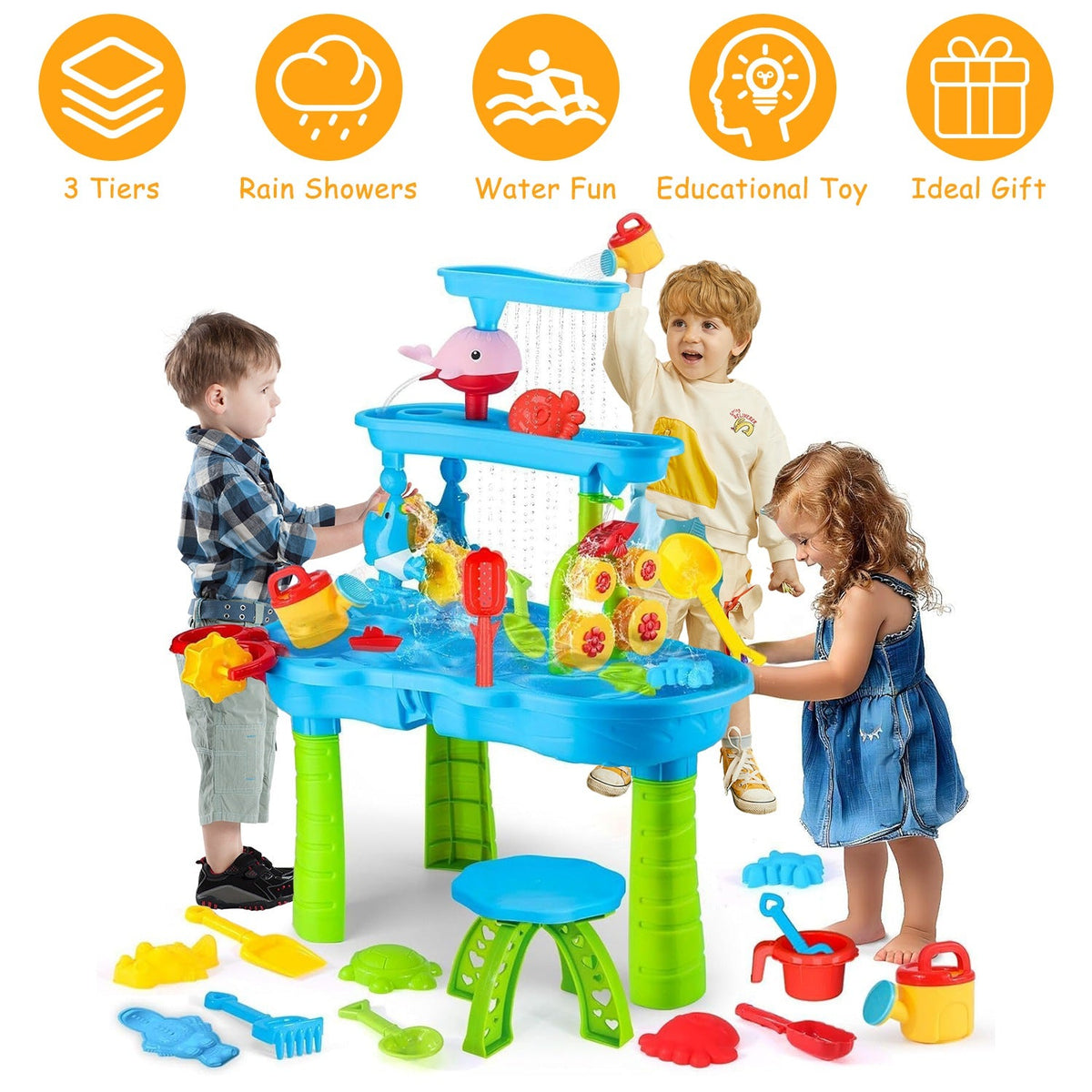 Kid Sand Water Table Toddler Water Activity Table Rain Showers Play Table Toy for 3-6 Years Old Sensory Exercise Friendship Building