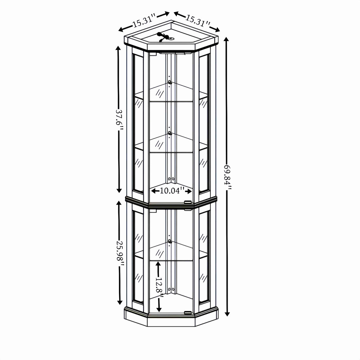 5-Tier Lighted Corner Curio Display Cabinet Adjustable Glass Display Case with Light Bulb Anti-Tipping Hardware for Coll