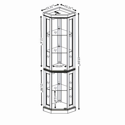 5-Tier Lighted Corner Curio Display Cabinet Adjustable Glass Display Case with Light Bulb Anti-Tipping Hardware for Coll