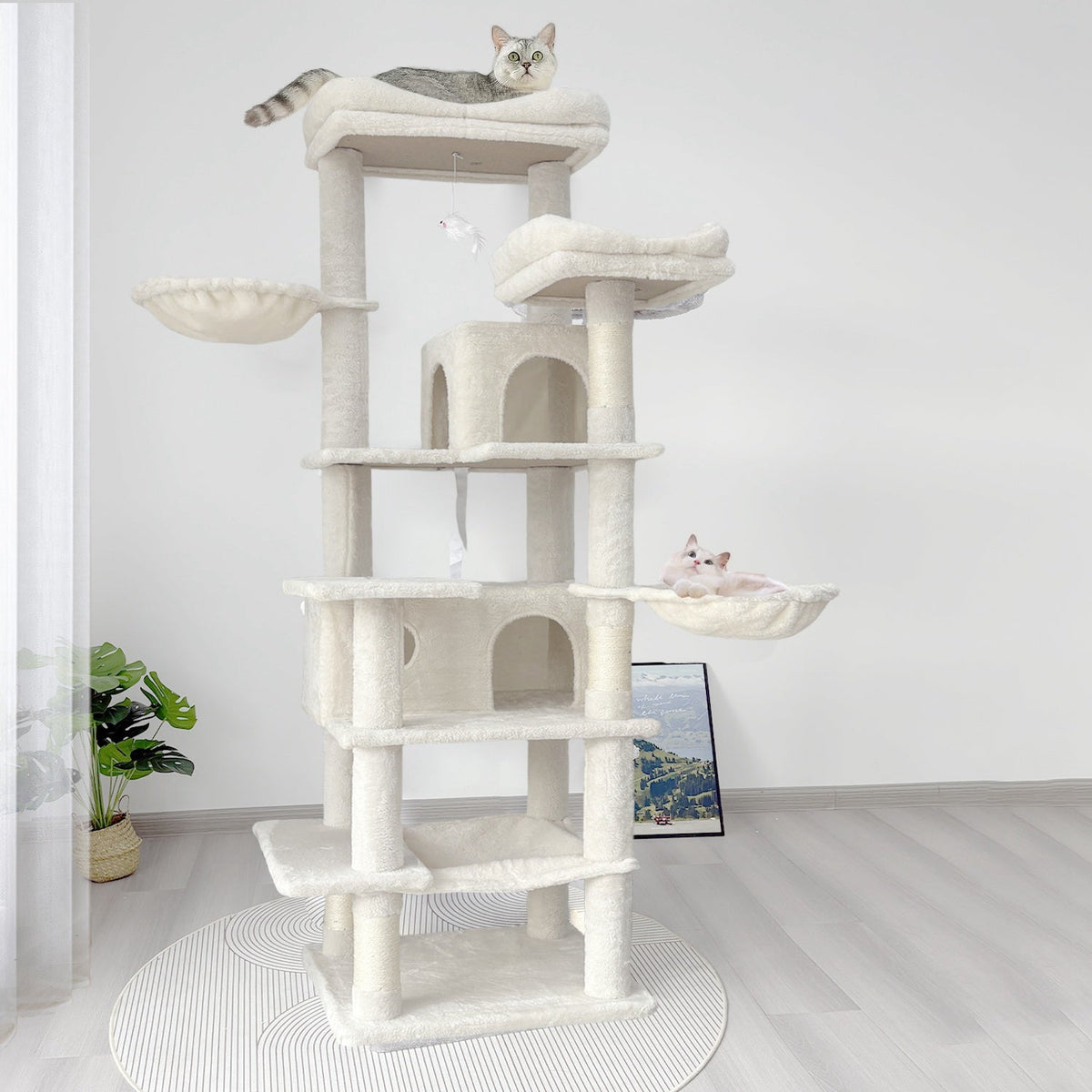 68-Inch Multi-Level Cat Tree Tower with Hammocks & Scratching Posts